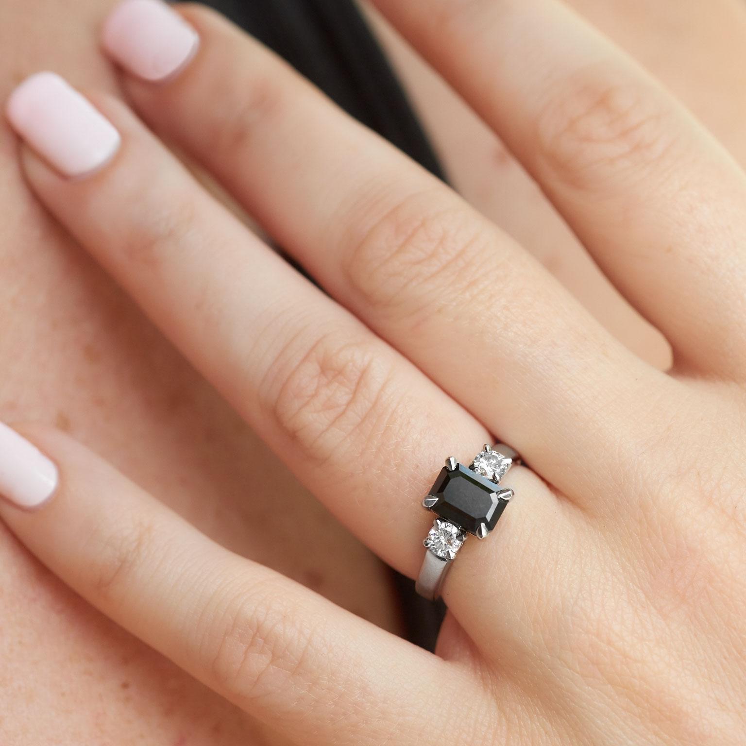 emerald cut black diamond engagement rings