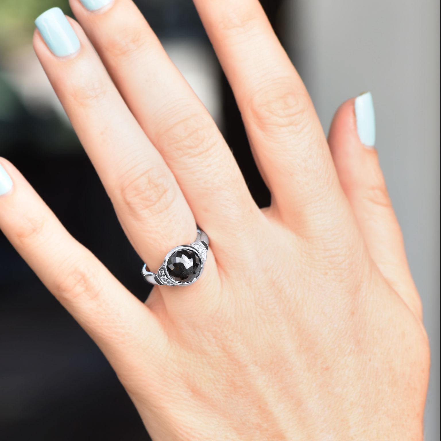 bezel set black diamond ring