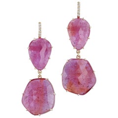 H & H 42.40 Carat Reddish Pink Sapphire Dangle Earrings