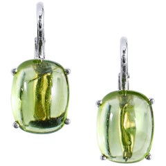 5.47 Carat Peridot Prong Set Drop Lever-Back Earrings set in 18 karat White Gold