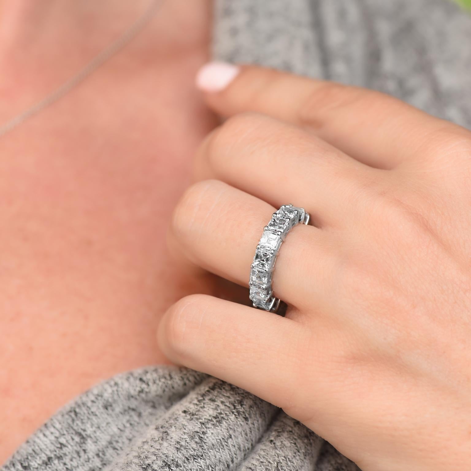 Women's 5.94 Carat Asscher Cut Diamond Eternity Band Ring Handmade by H&H Jewels Size 