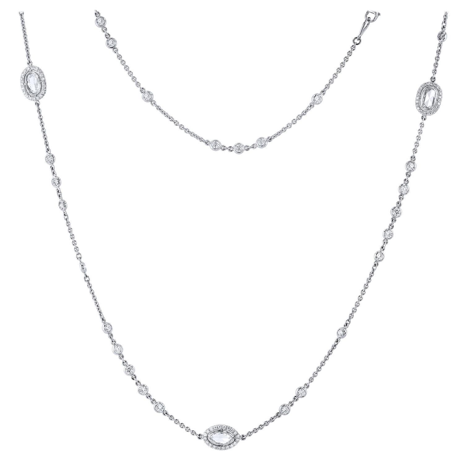 4.98 carats of Bezel set Diamonds by The Yard in 18 karat White Gold Necklace For Sale