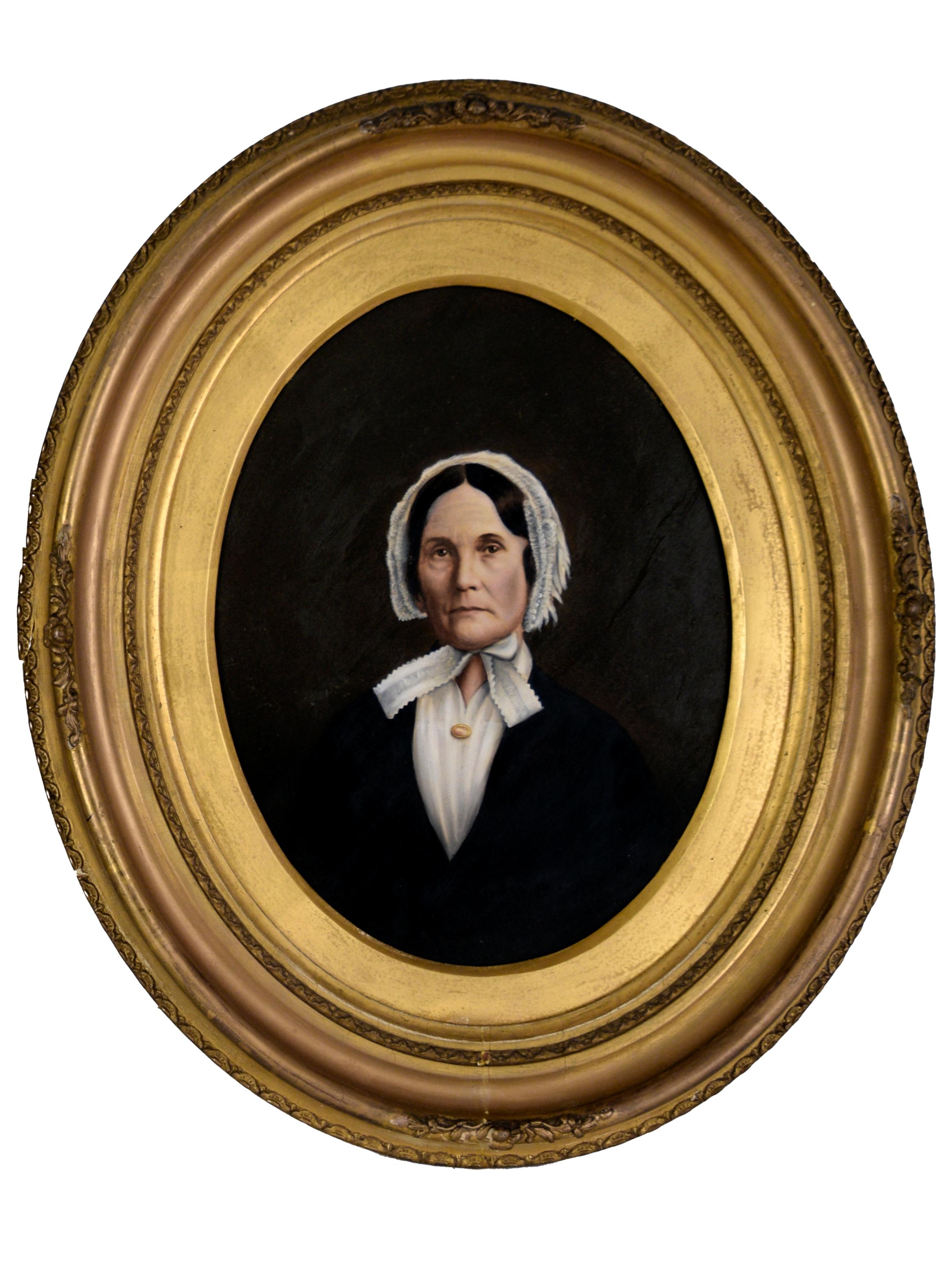Porträts von einem Mann und einer Frau, um 1850-1860, Original, Öl auf Papier (Hudson River School), Painting, von H. H. Hall