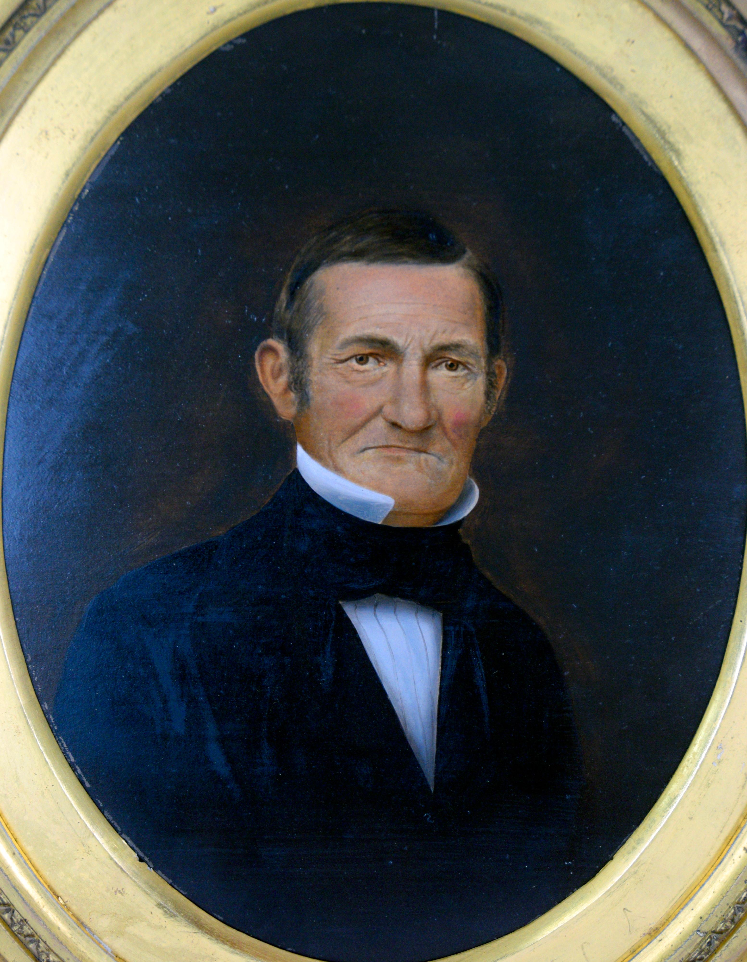 Porträts von einem Mann und einer Frau, um 1850-1860, Original, Öl auf Papier (Braun), Figurative Painting, von H. H. Hall