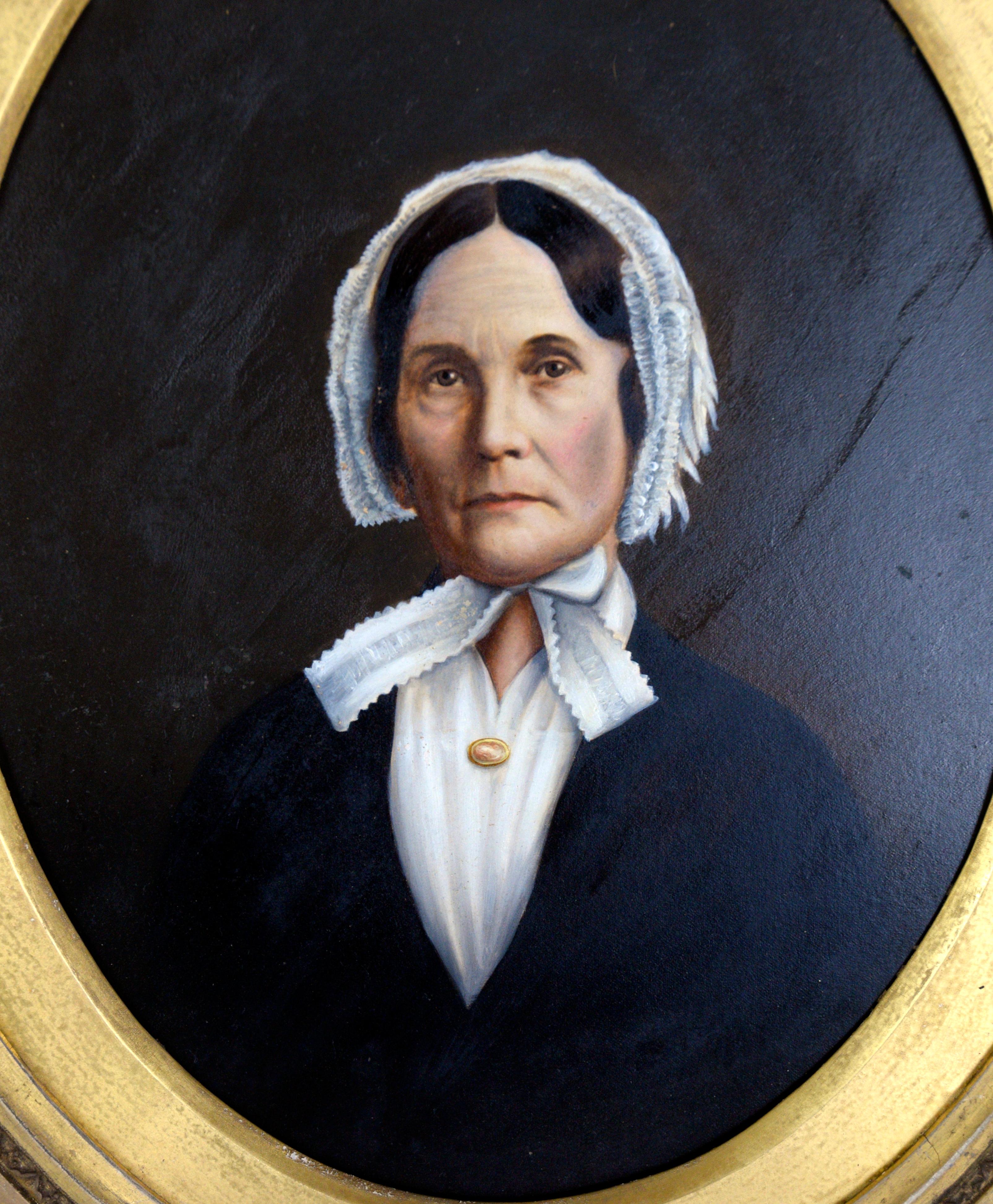 Porträts von einem Mann und einer Frau, um 1850-1860, Original, Öl auf Papier
Frühe amerikanische Porträts im Stil von und möglicherweise von Henry Bryan Hall (Englisch/Amerikanisch, 1808-1861) Später in seiner Karriere zog Henry nach New York und