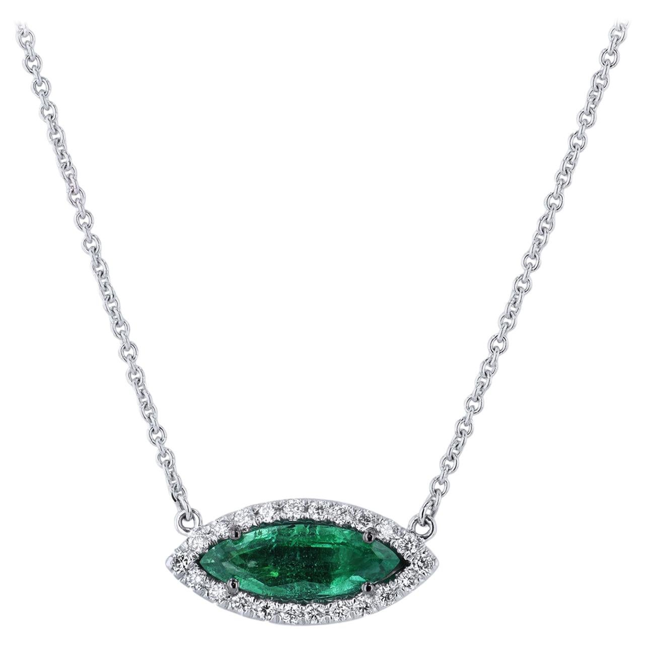 H&H Handgefertigte Halskette mit Smaragd- und Diamant-Halo-Anhänger