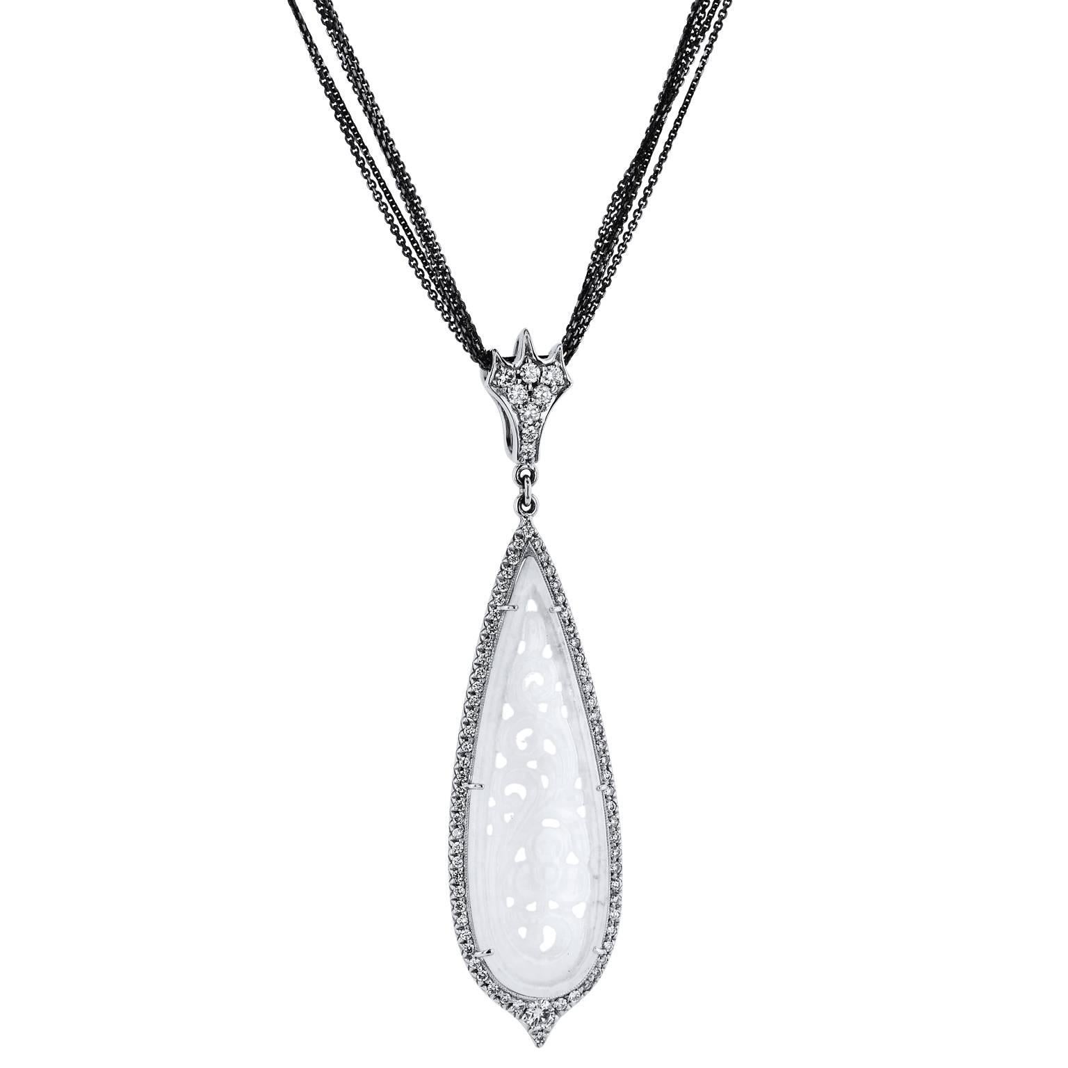 H & H Icy Jadeite and Diamond Pave Pendant Necklace