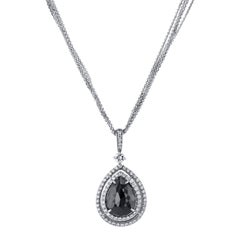 H & H Pear-Shape Rose Cut Black Diamond Pendant Necklace