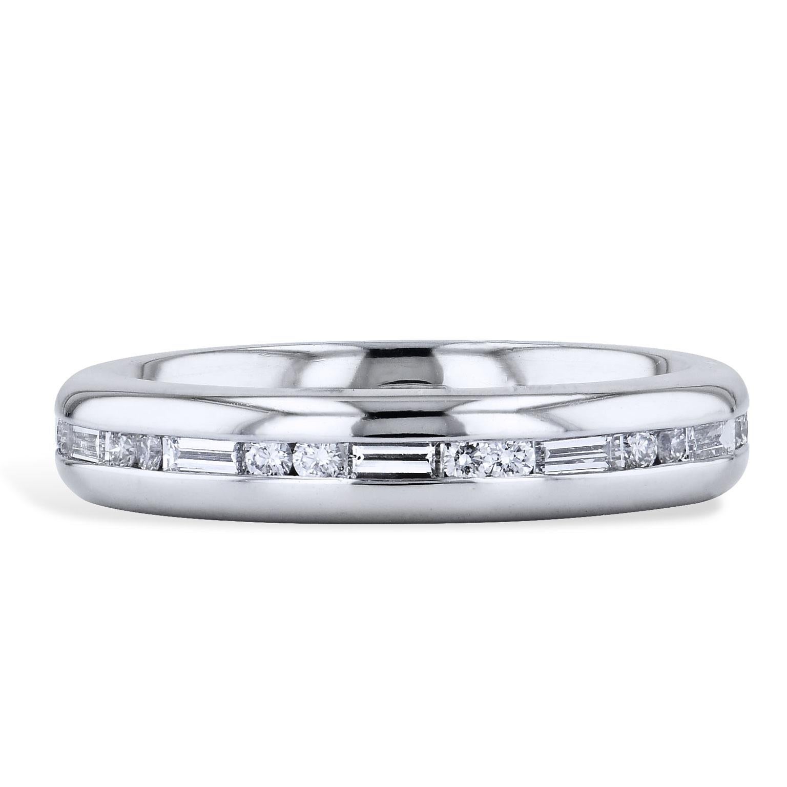 Women's H&H Round Cut and Baguette Cut Diamond Satin Finish Eternity Band Ring 6