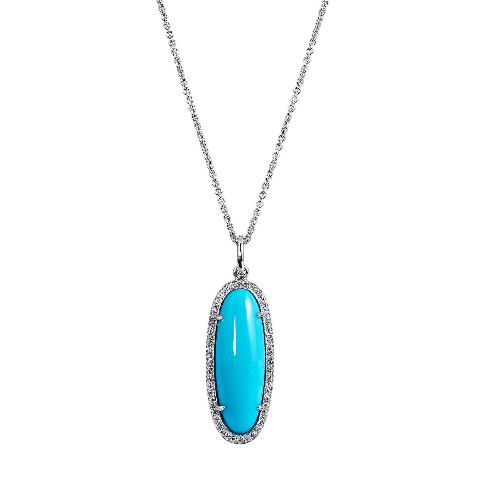 H & H Synthetic Turquoise White Gold Pendant Necklace In Excellent Condition In Miami, FL