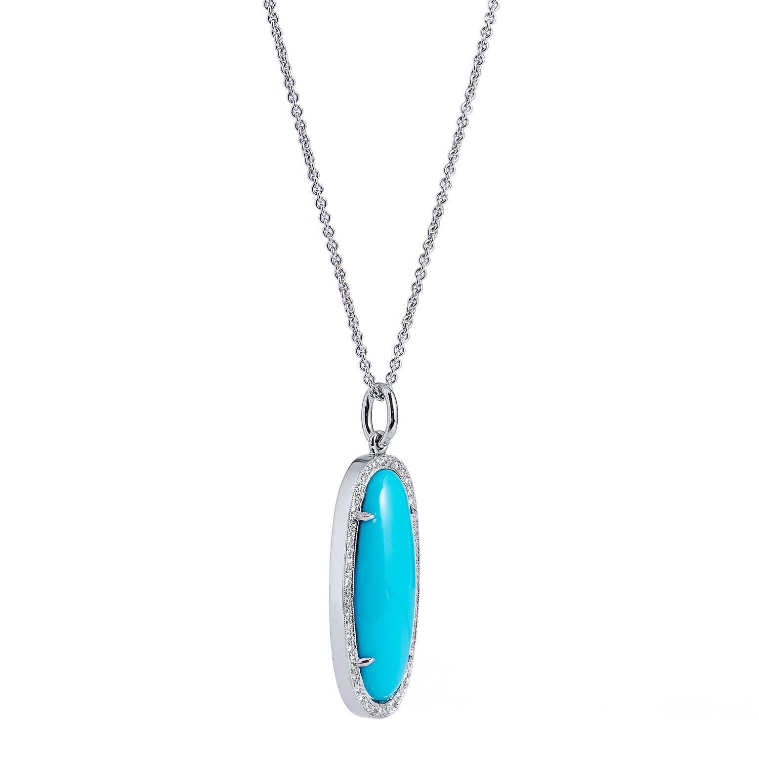 Women's H & H Synthetic Turquoise White Gold Pendant Necklace