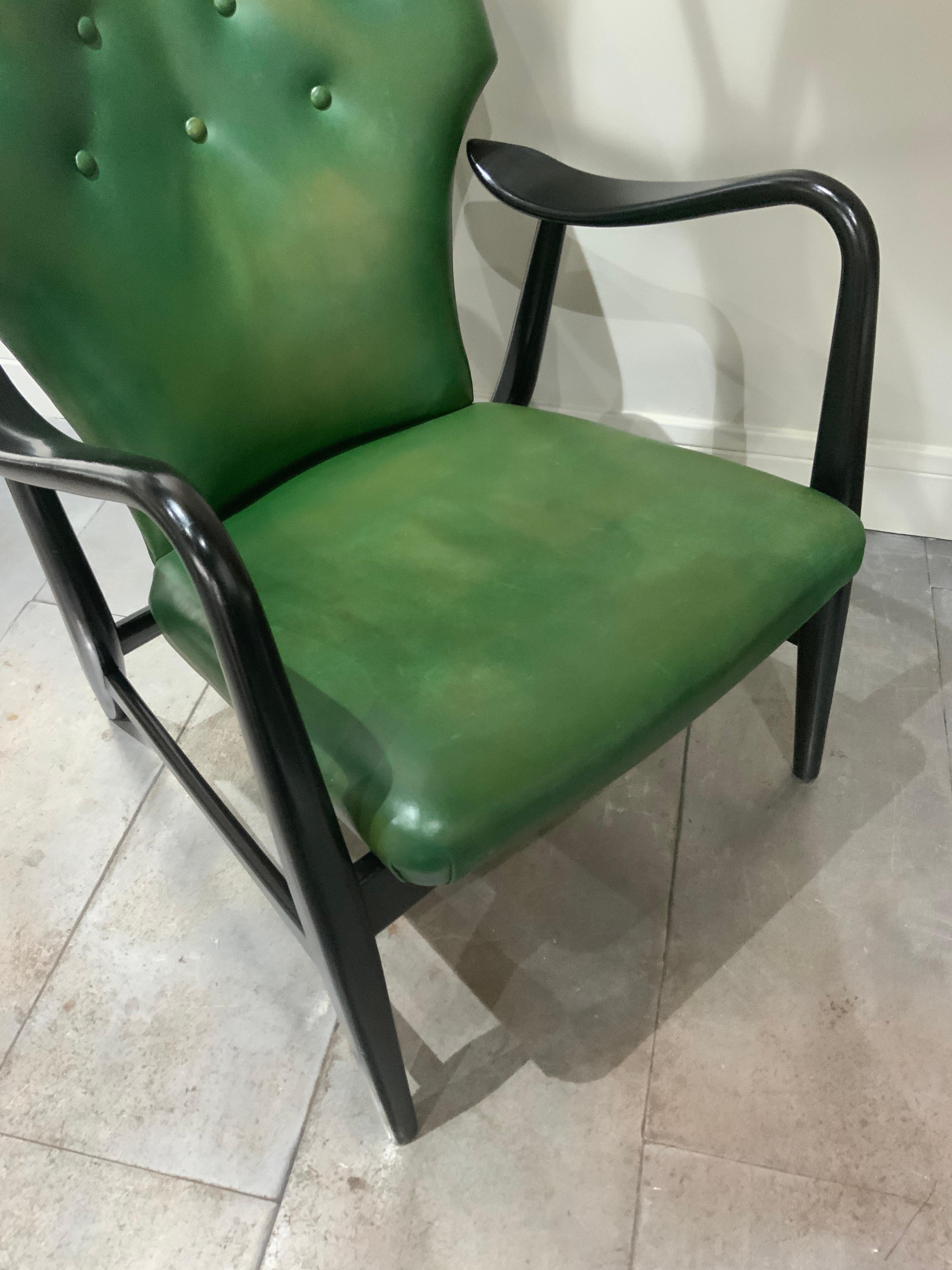 Mid-Century Modern H Hans Schubell easy chair with green leather Denmark 1950  For Sale