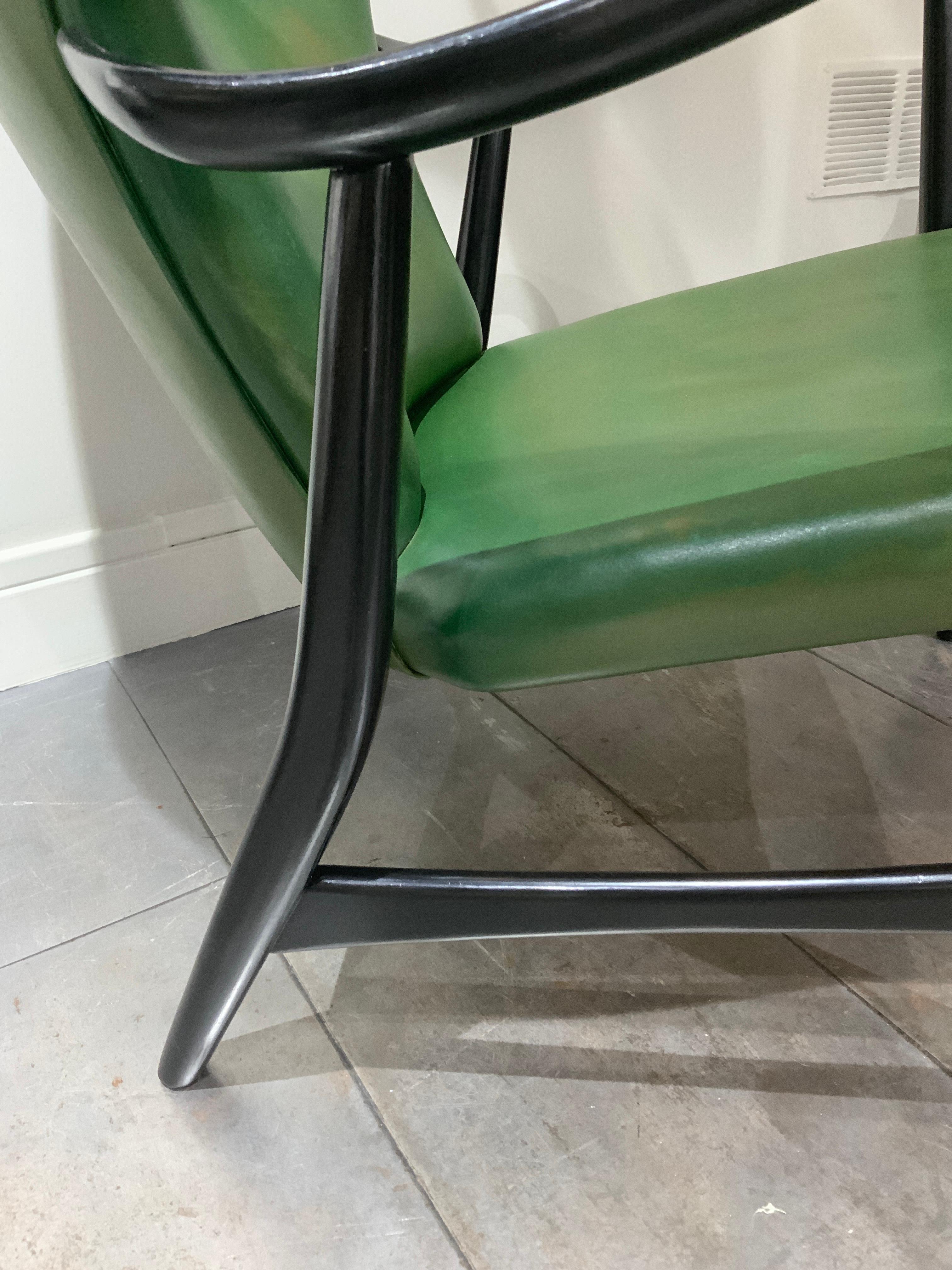Danish H Hans Schubell easy chair with green leather Denmark 1950  For Sale