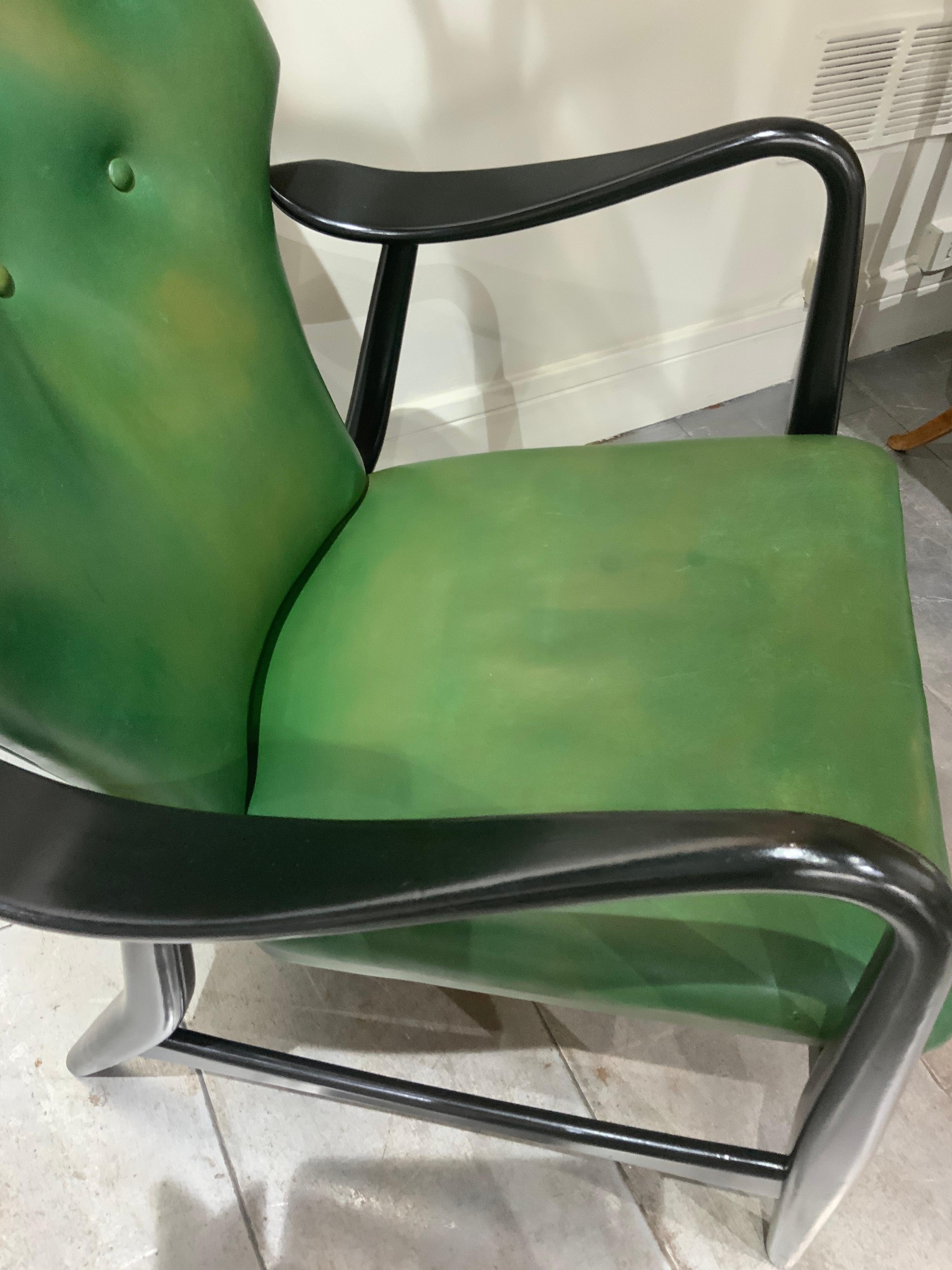 Mid-20th Century H Hans Schubell easy chair with green leather Denmark 1950  For Sale