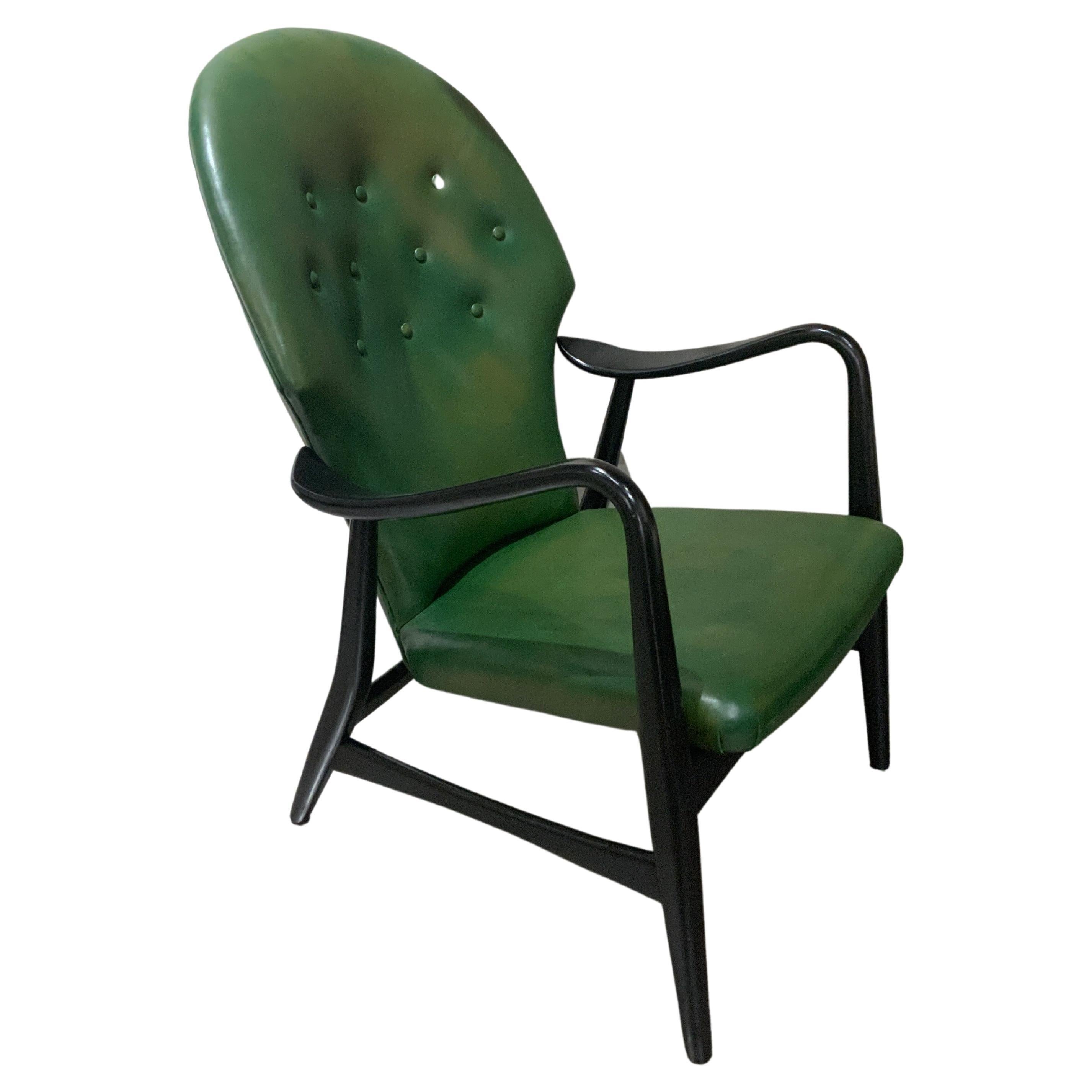 H Hans Schubell easy chair with green leather Denmark 1950  For Sale