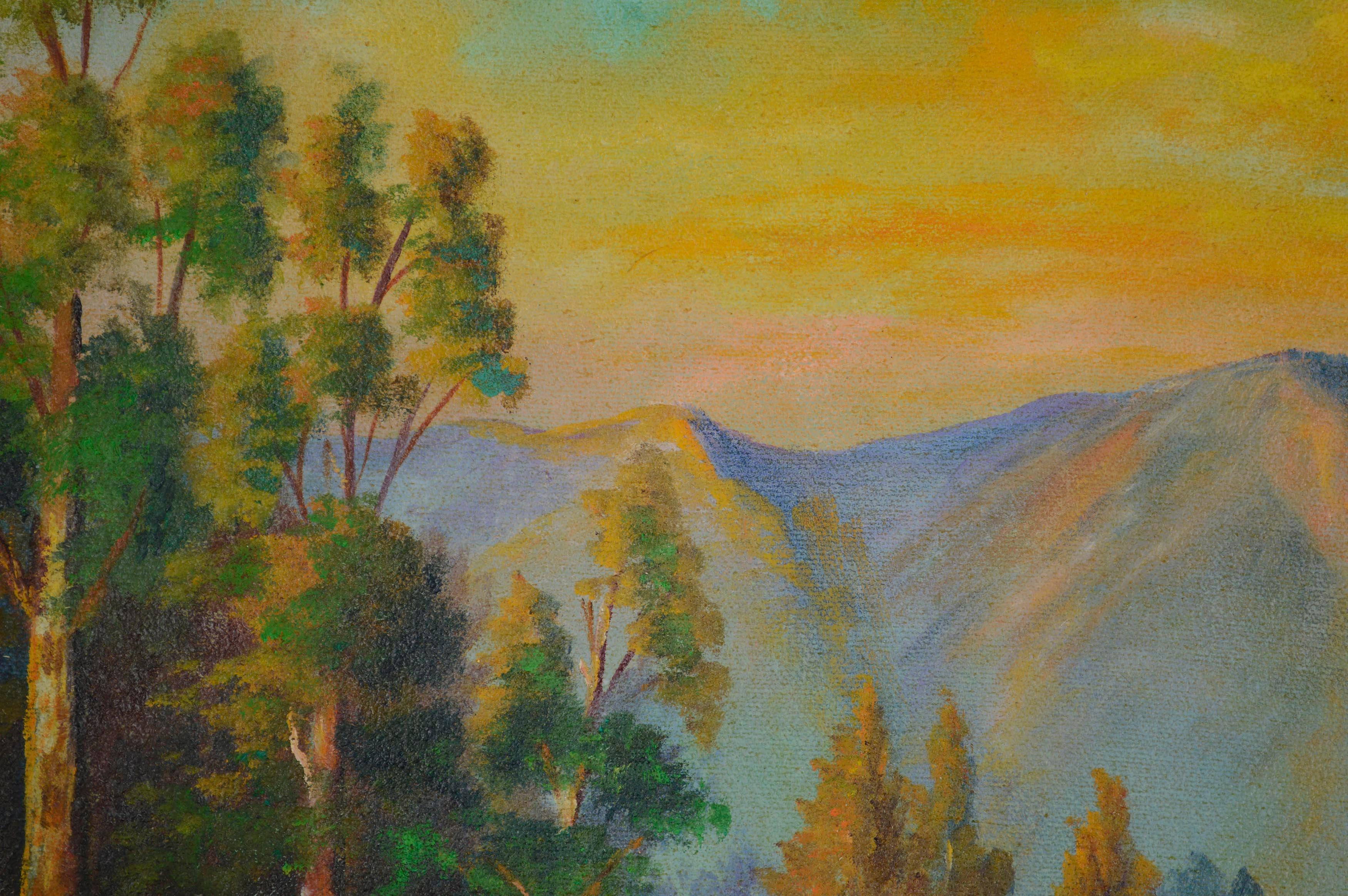 1940's San Ynez Valley Indian Trail Sunset - American Impressionist Painting by H. Hansen