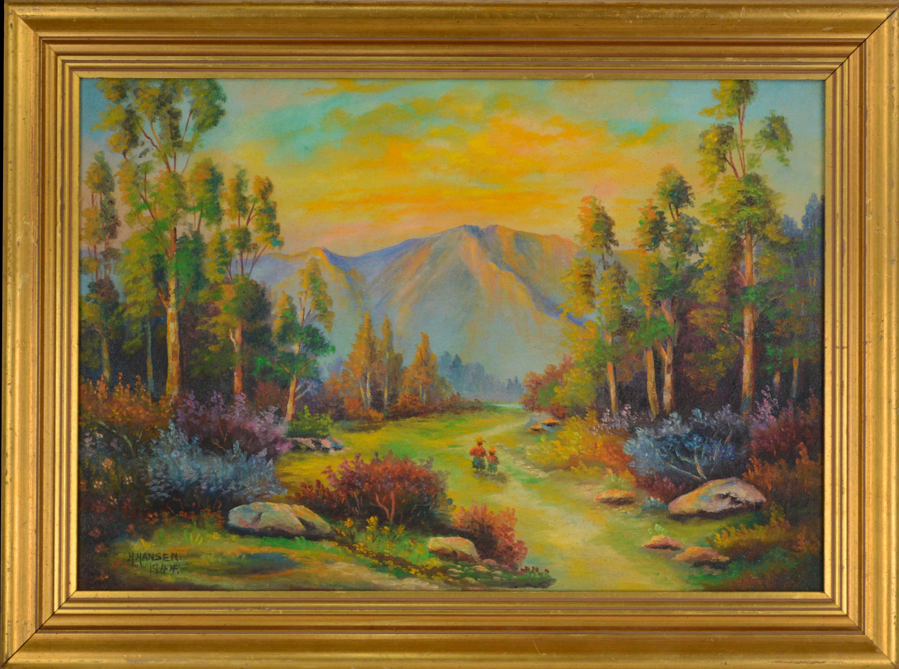 H. Hansen Landscape Painting - 1940's San Ynez Valley Indian Trail Sunset