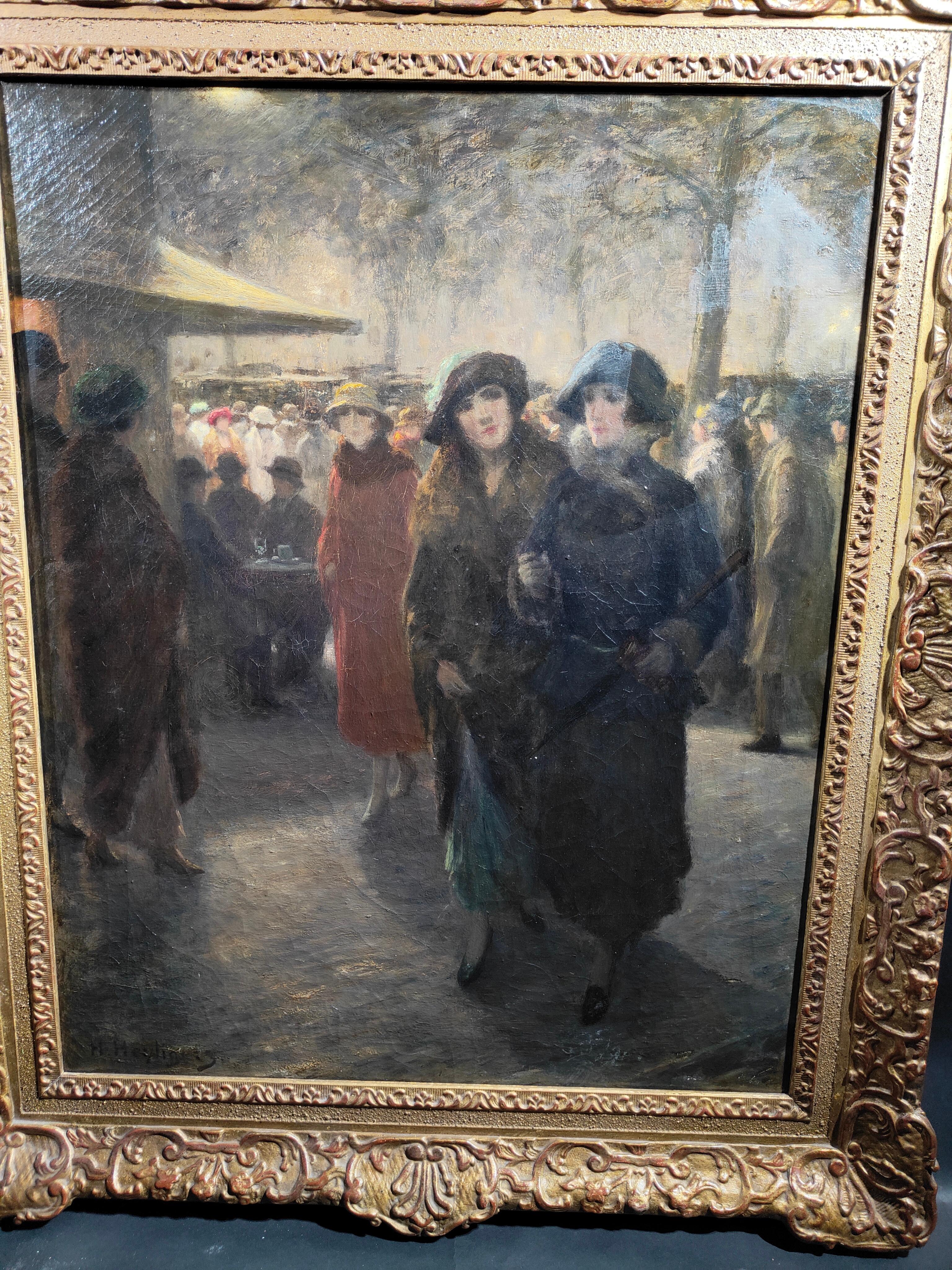 Acrylic H Heyligers 'Dutch, 1877-1967' Impressionist Scene Women in the Street