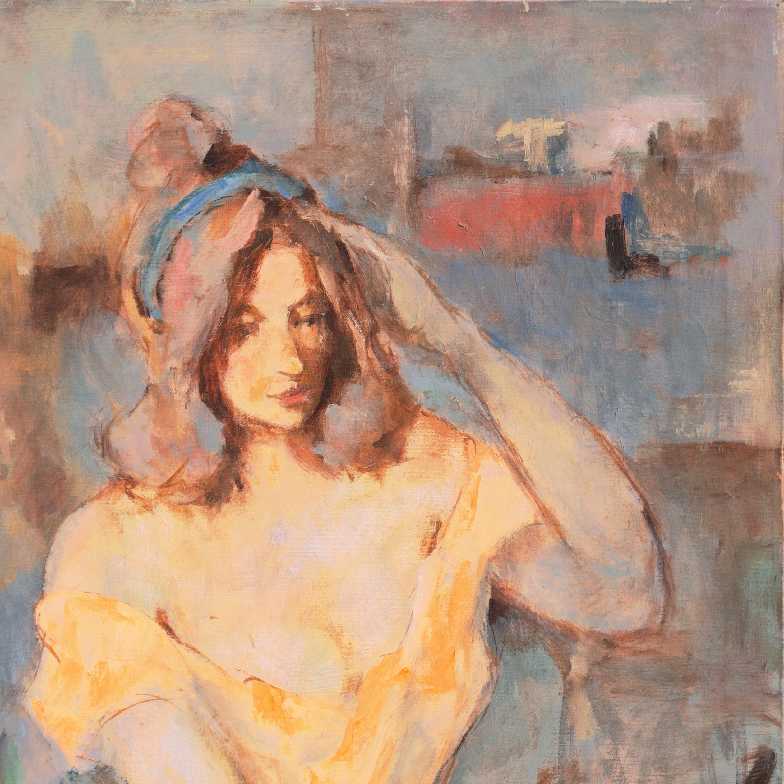 « Jeune femme assise » - Painting de H. Howard Miller