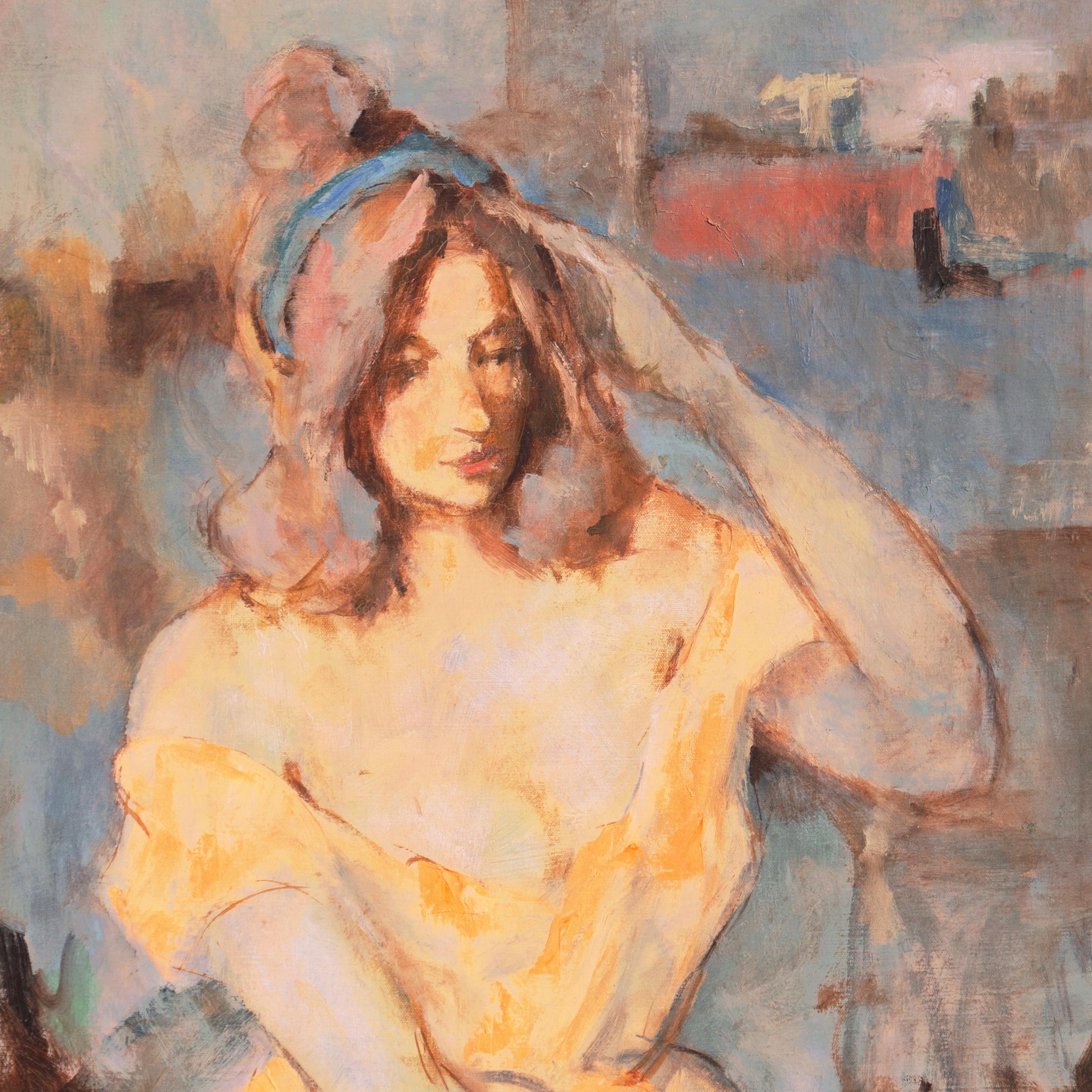 « Jeune femme assise » - Marron Figurative Painting par H. Howard Miller