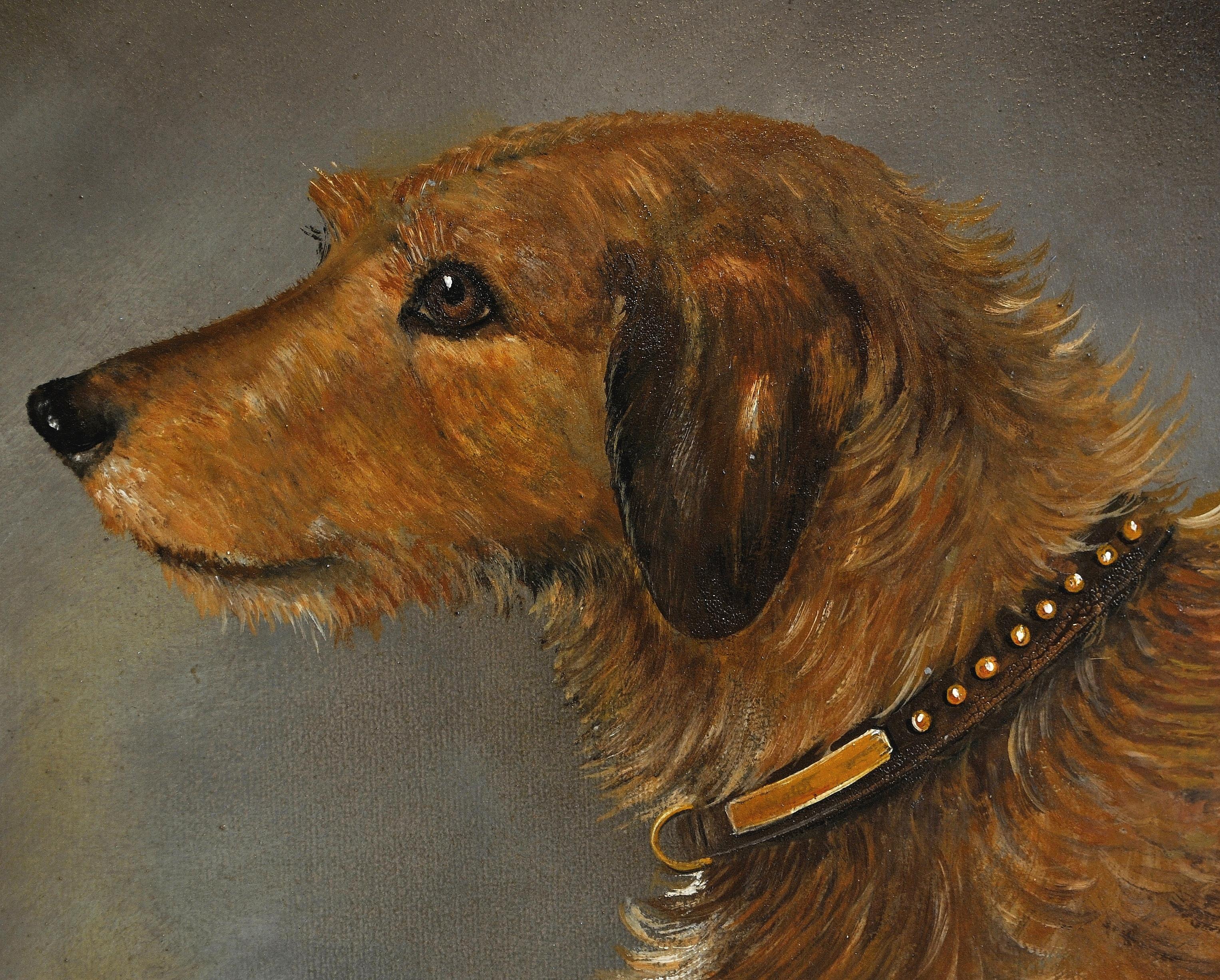 Portrait of a Terrier - Early 20th Century Antique Oil on Board Dog Painting 1