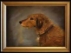 Portrait of a Terrier - Early 20th Century Vintage Oil on Board Dog Painting
