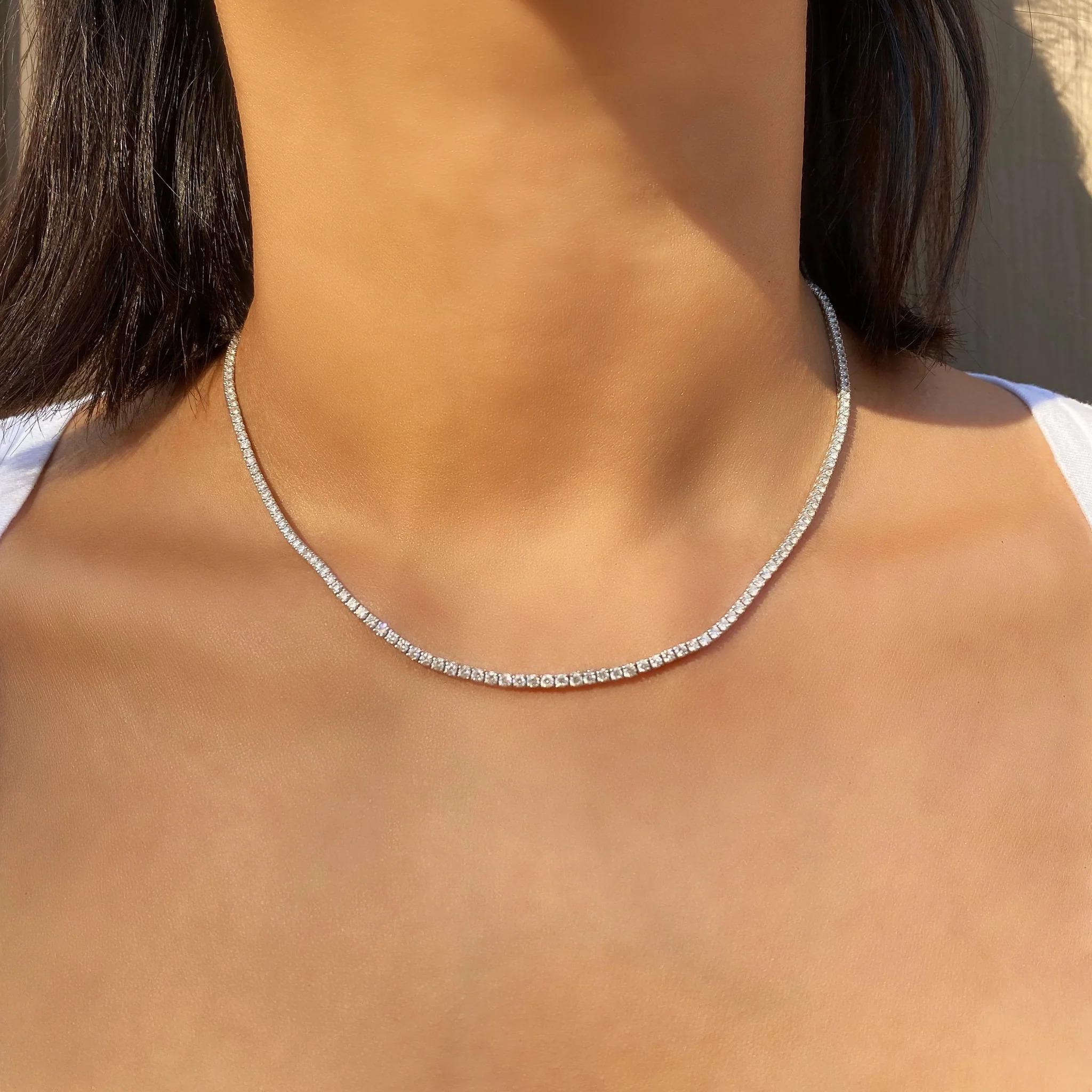 Contemporary H/I 14K Gold Natural 12 Carat 10 pointer Diamond Tennis Necklace  *SI1* For Sale