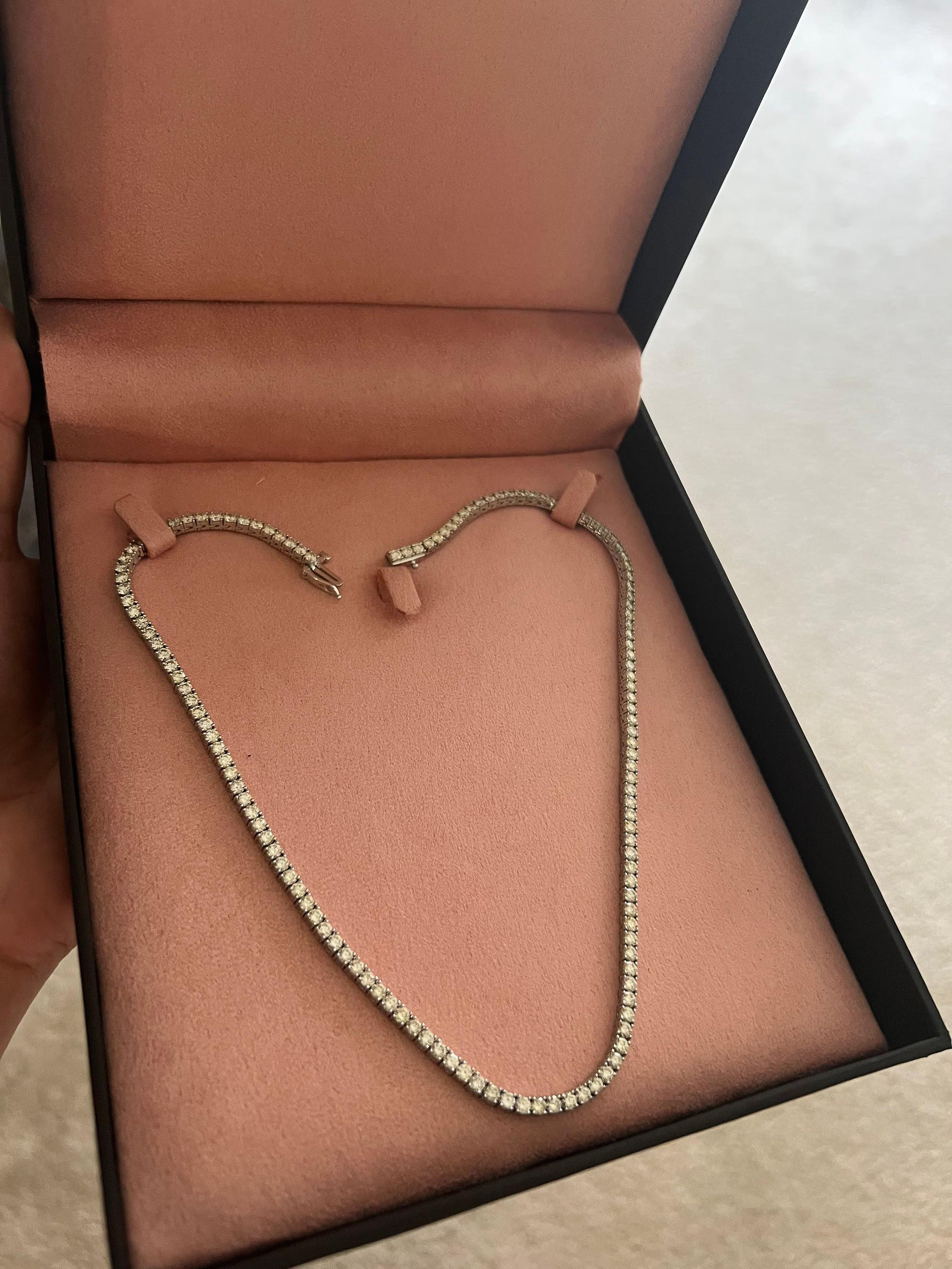 Round Cut H/I 14K Gold Natural 12 Carat 10 pointer Diamond Tennis Necklace  *SI1* For Sale