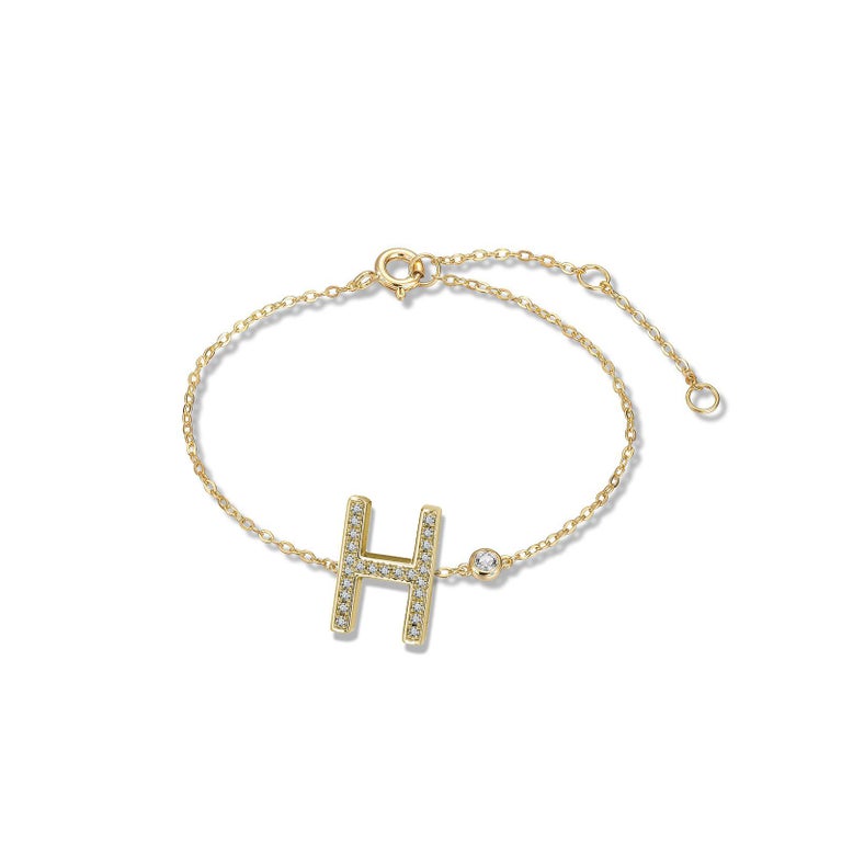 H Initial Bezel Chain Bracelet For Sale at 1stDibs
