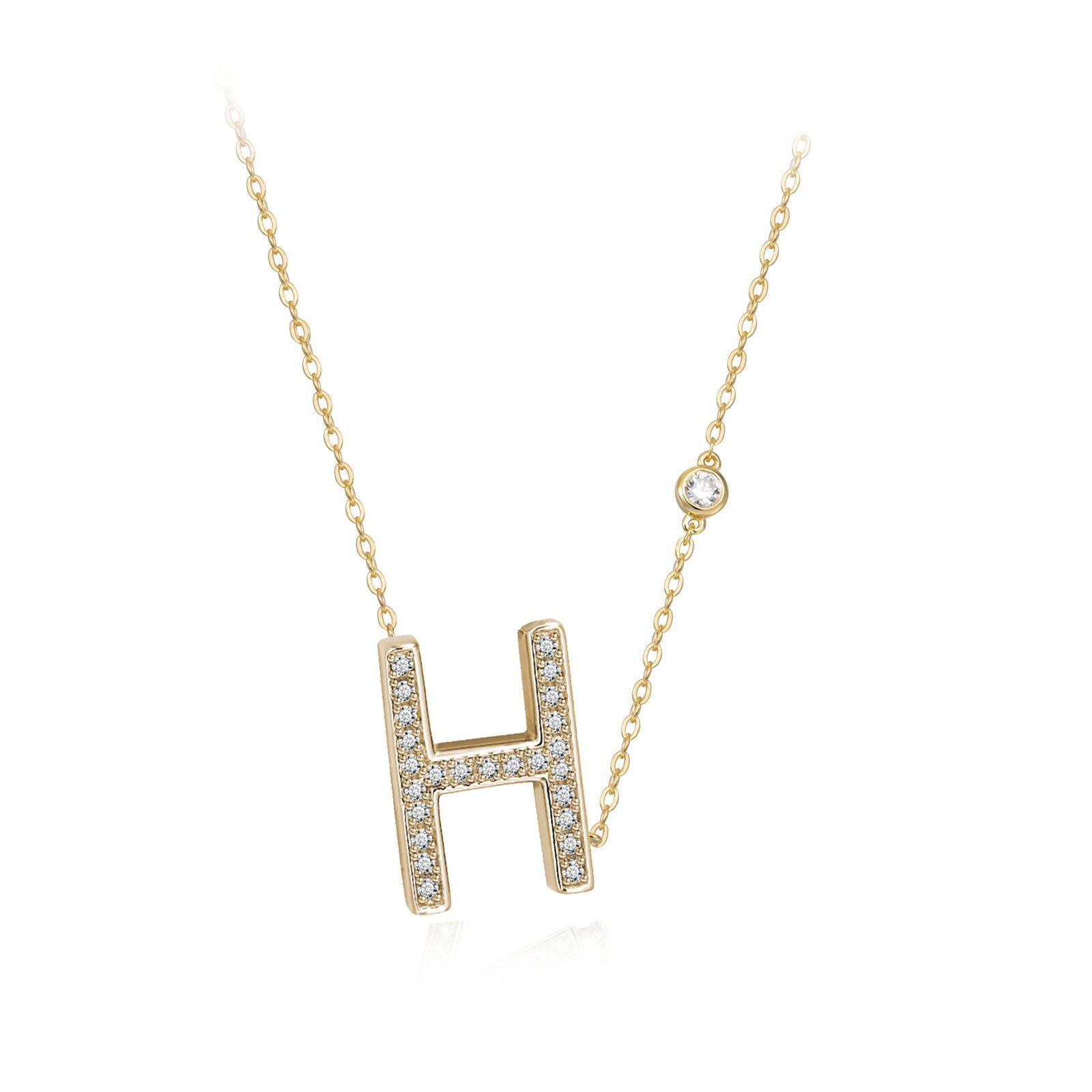 Modern H Initial Bezel Chain Necklace For Sale