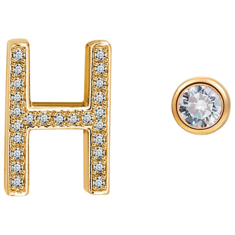 H Initial Bezel Mismatched Earrings For Sale