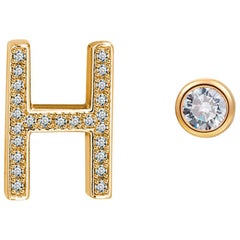 mismatched initial earrings H Initial Bezel Mismatched Earrings