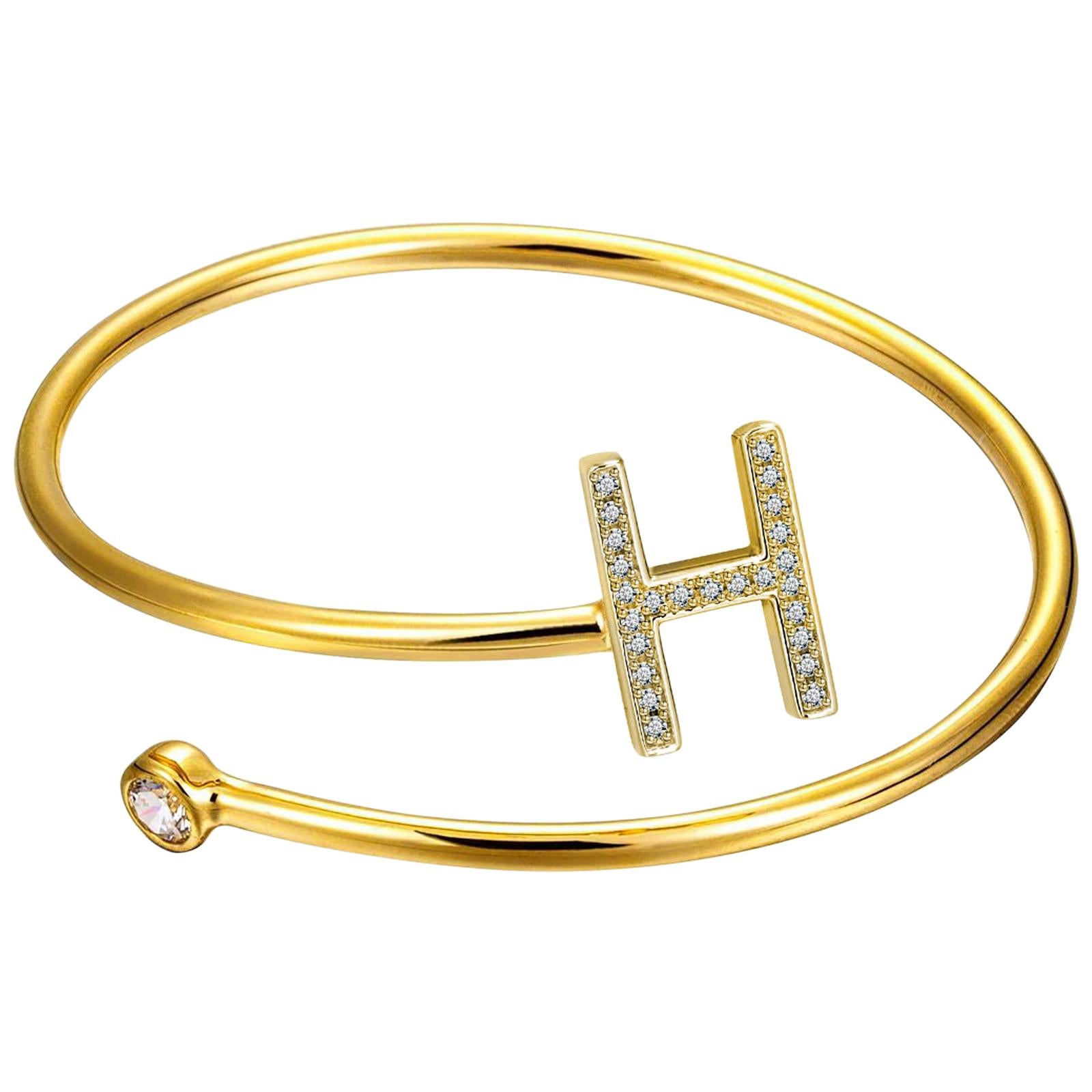 H Initial Wire Bezel Cuff For Sale