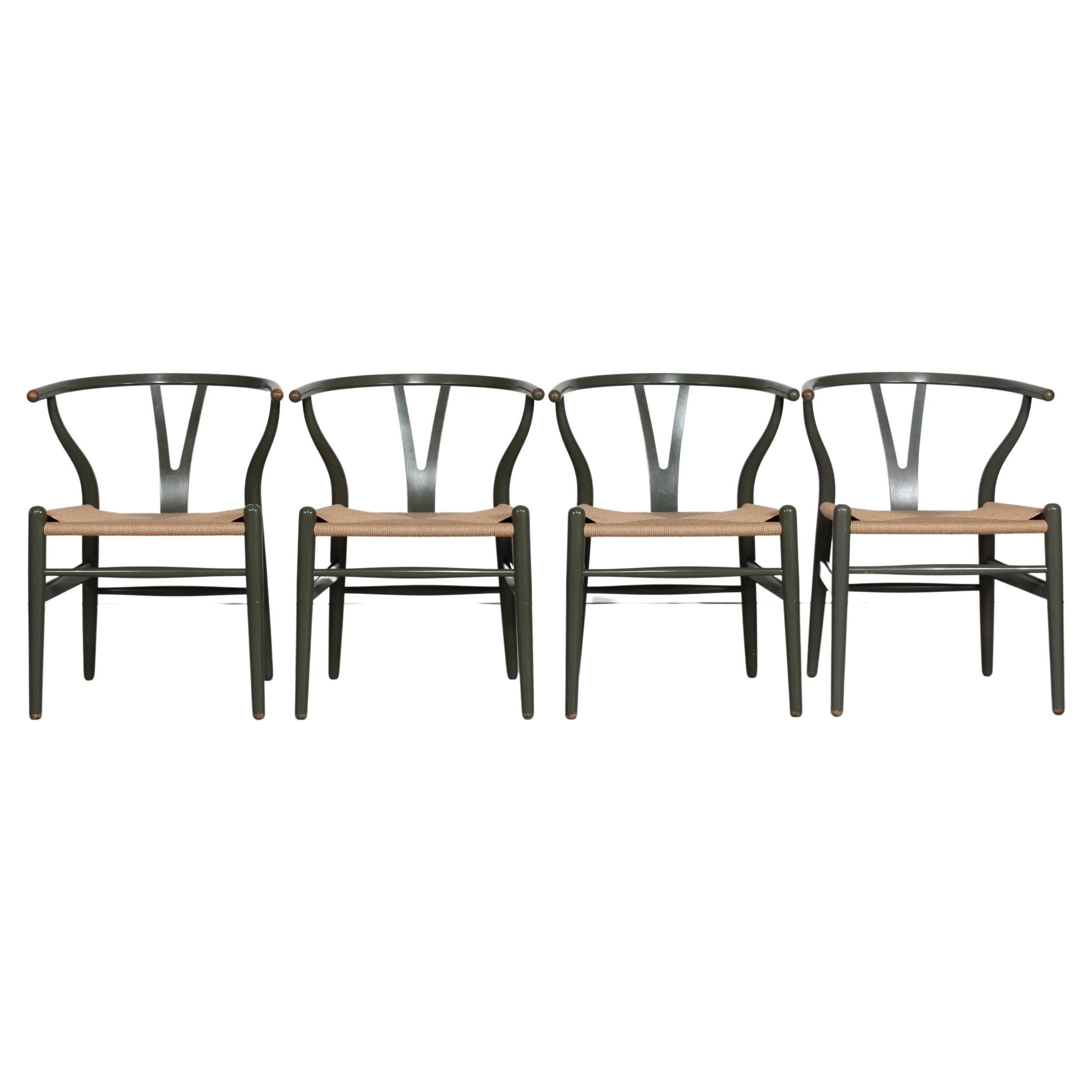 H. J. Wegner Set of 4 Wishbone Chairs CH 24, Green by Carl Hansen & Son, 1970s