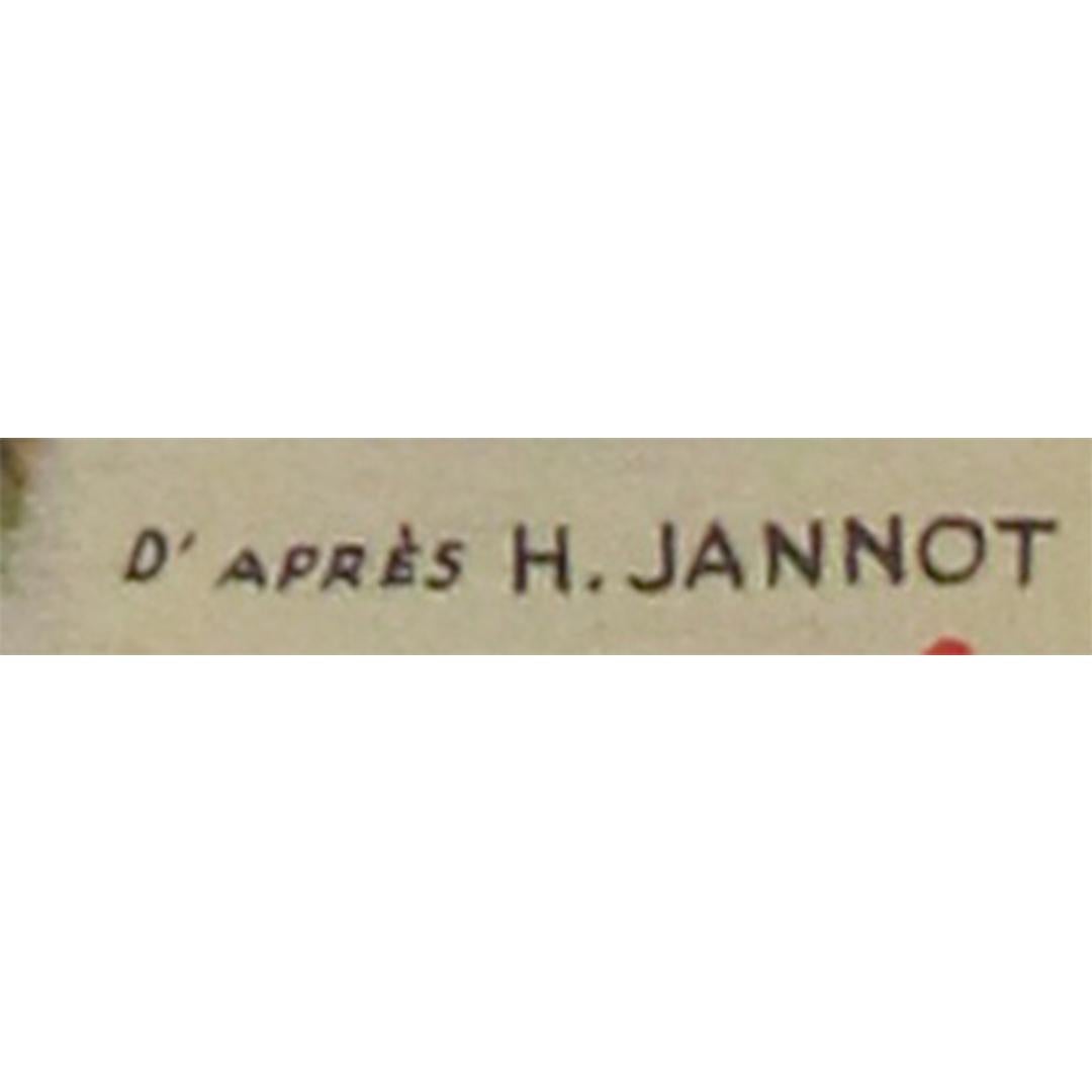 Cette affiche poignante et puissante de 1944, conçue par l'illustrateur français H. Jannot, est un symbole convaincant d'espoir, de résilience et de renouveau dans la France de l'après-guerre. Commandée par la Société Nationale des Chemins de fer