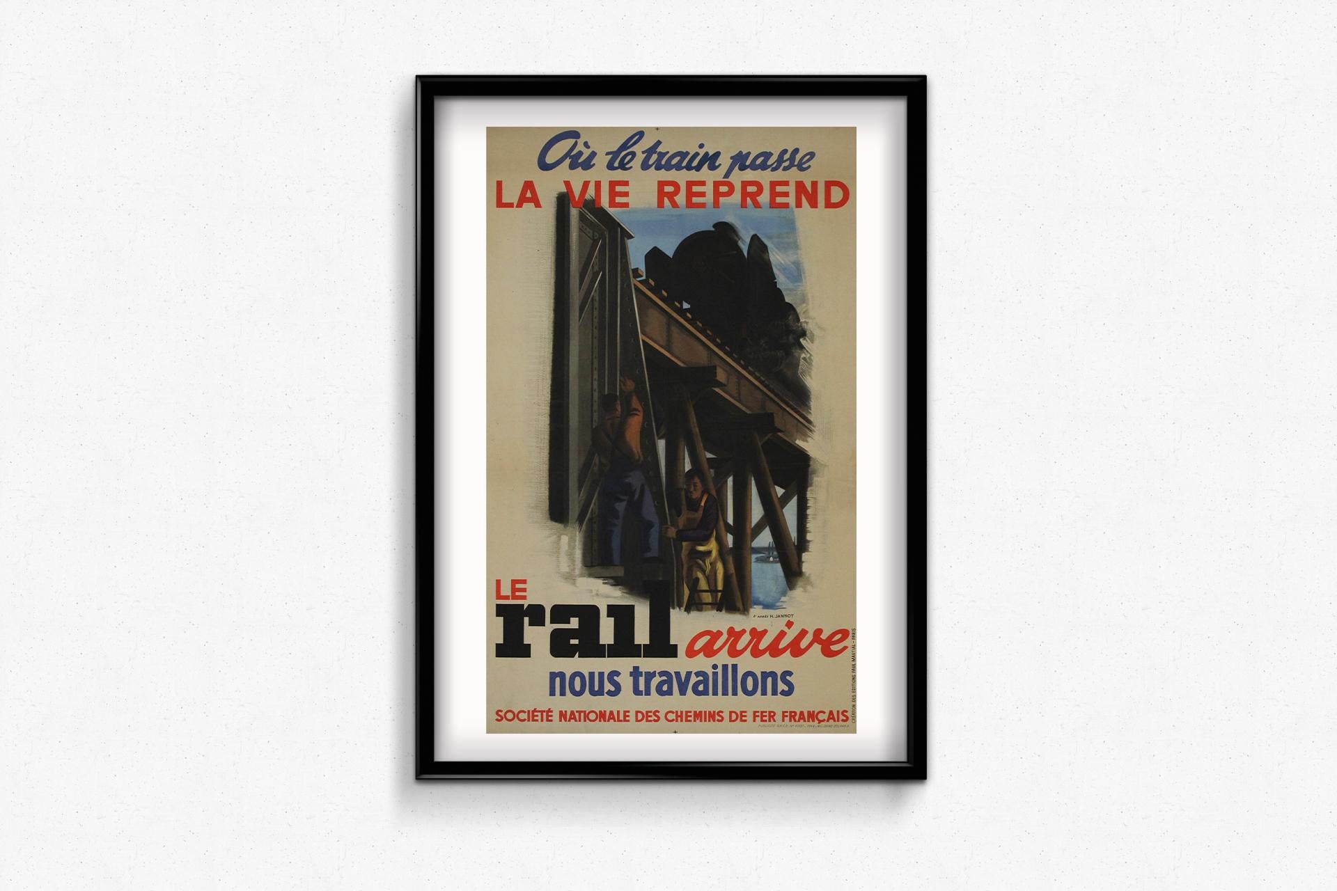 1944 original poster - SNCF - Là où le train passe, la vie reprend en vente 1