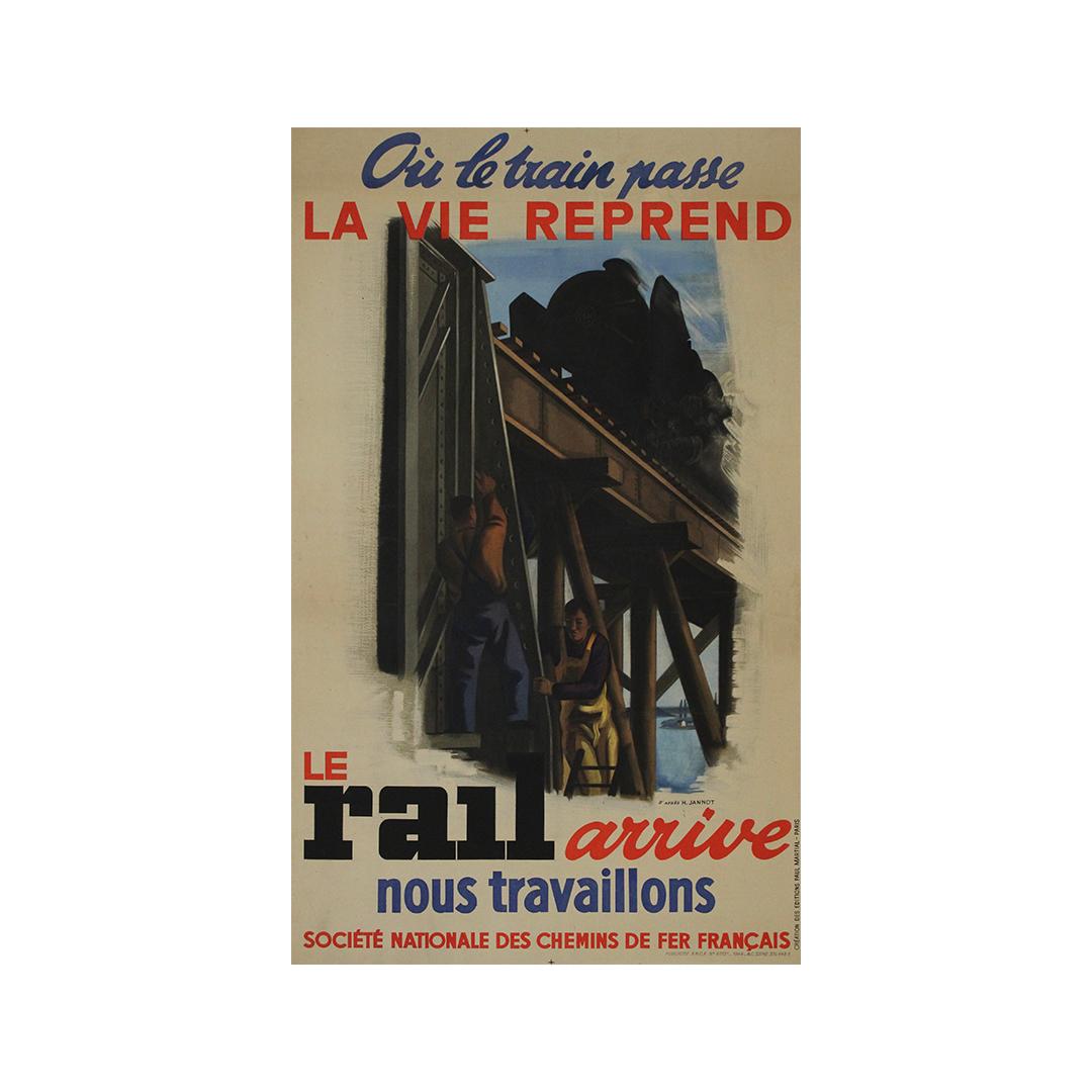 1944 original poster - SNCF - Là où le train passe, la vie reprend en vente 2