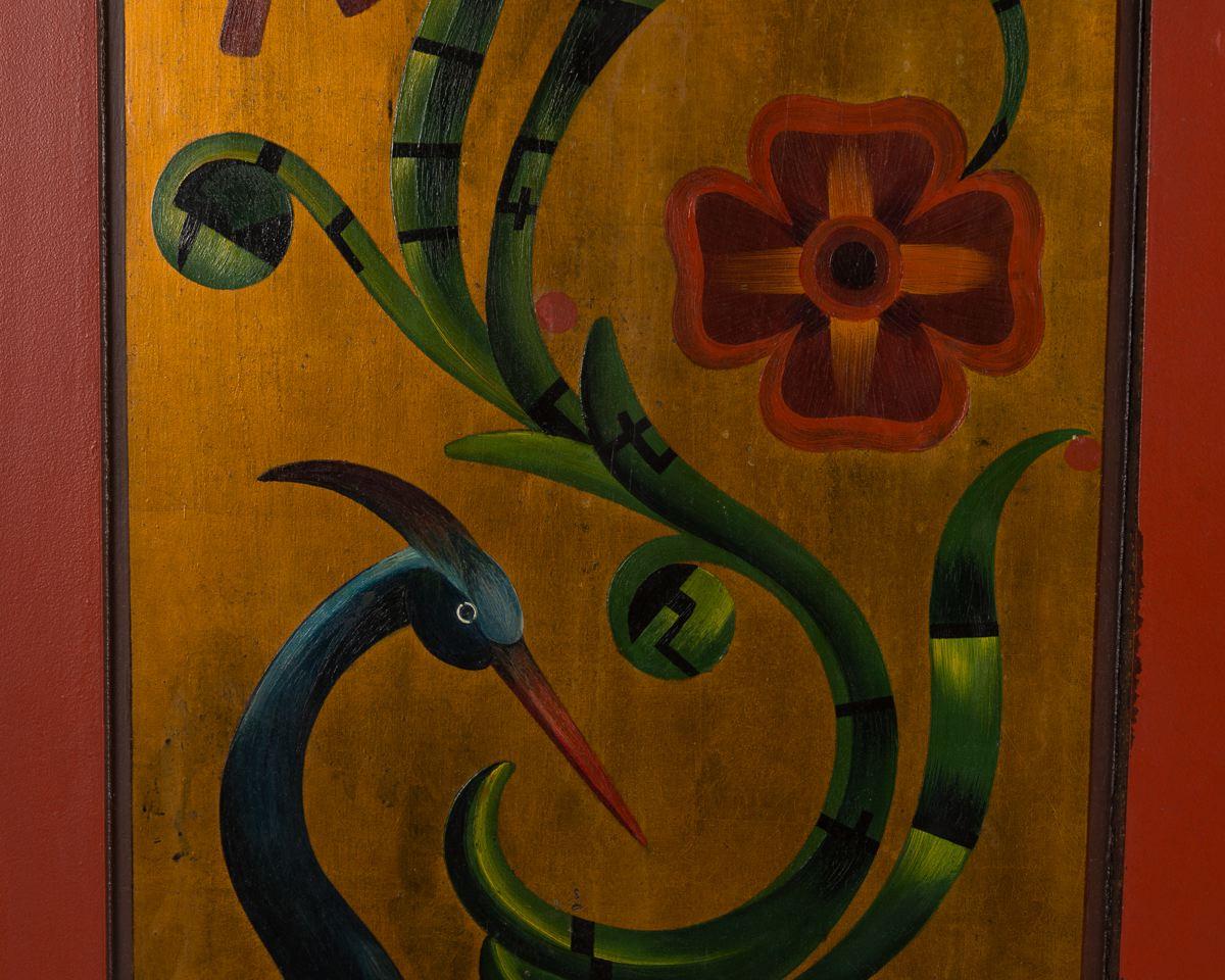 Dipinto H. Johanssen, Paravento a tre pannelli con uccelli e viti, Scandinavo, 1929 in vendita