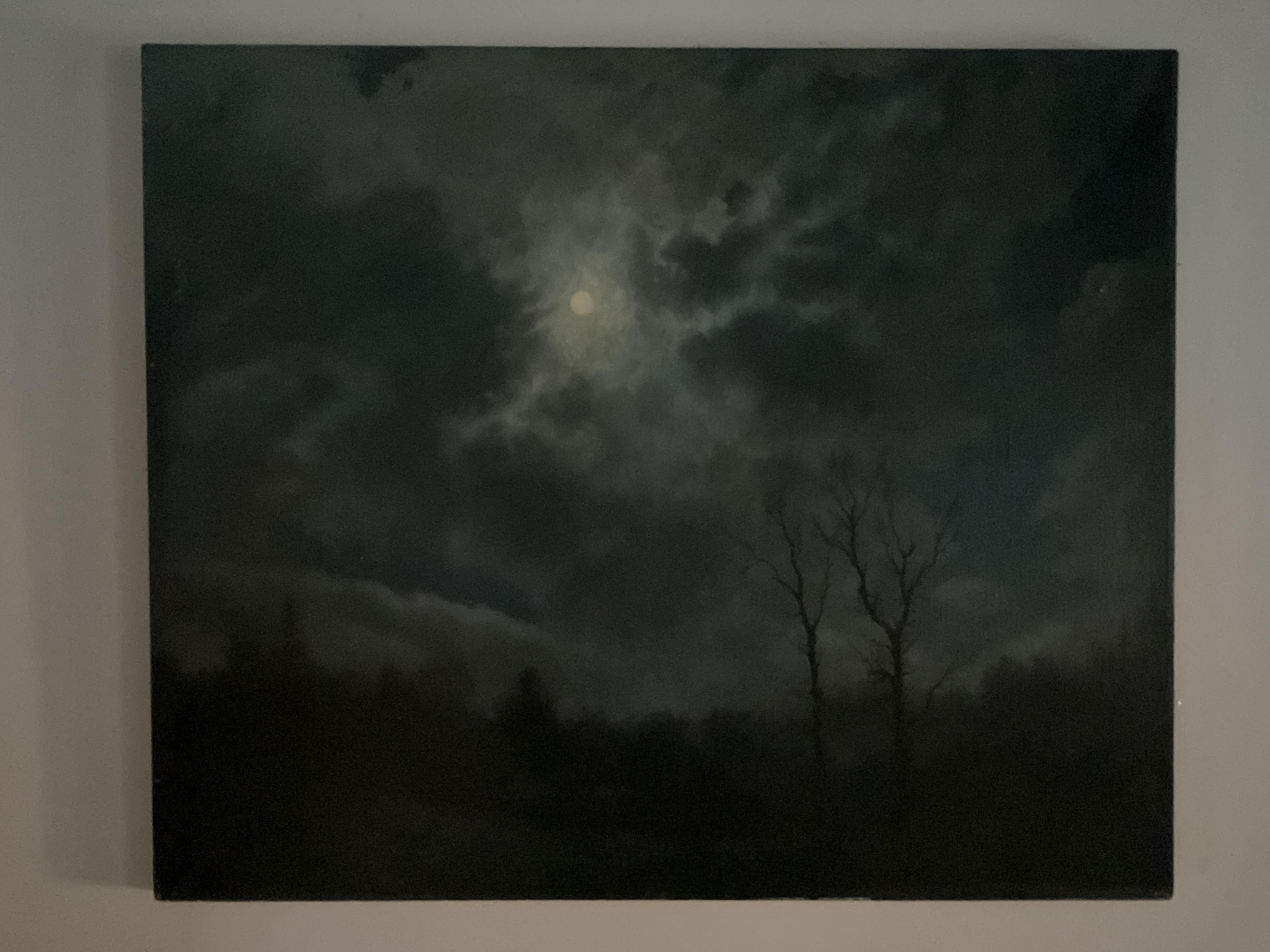 Moonlight Sattel River New Jersey Öl auf Leinwand Nocturne, datiert 1954 – Painting von H Johnson