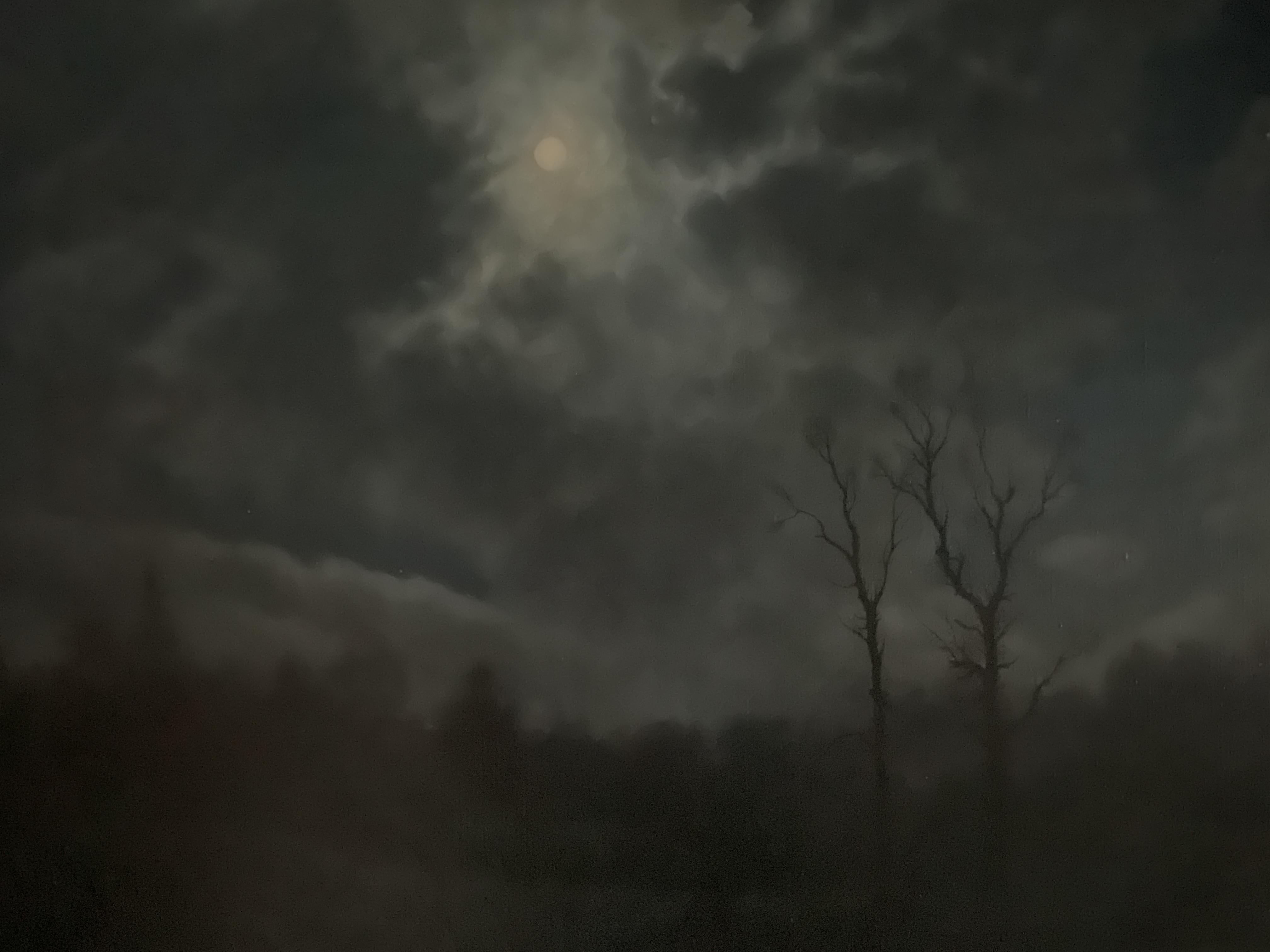 Moonlight Sattel River New Jersey Öl auf Leinwand Nocturne, datiert 1954 (Realismus), Painting, von H Johnson