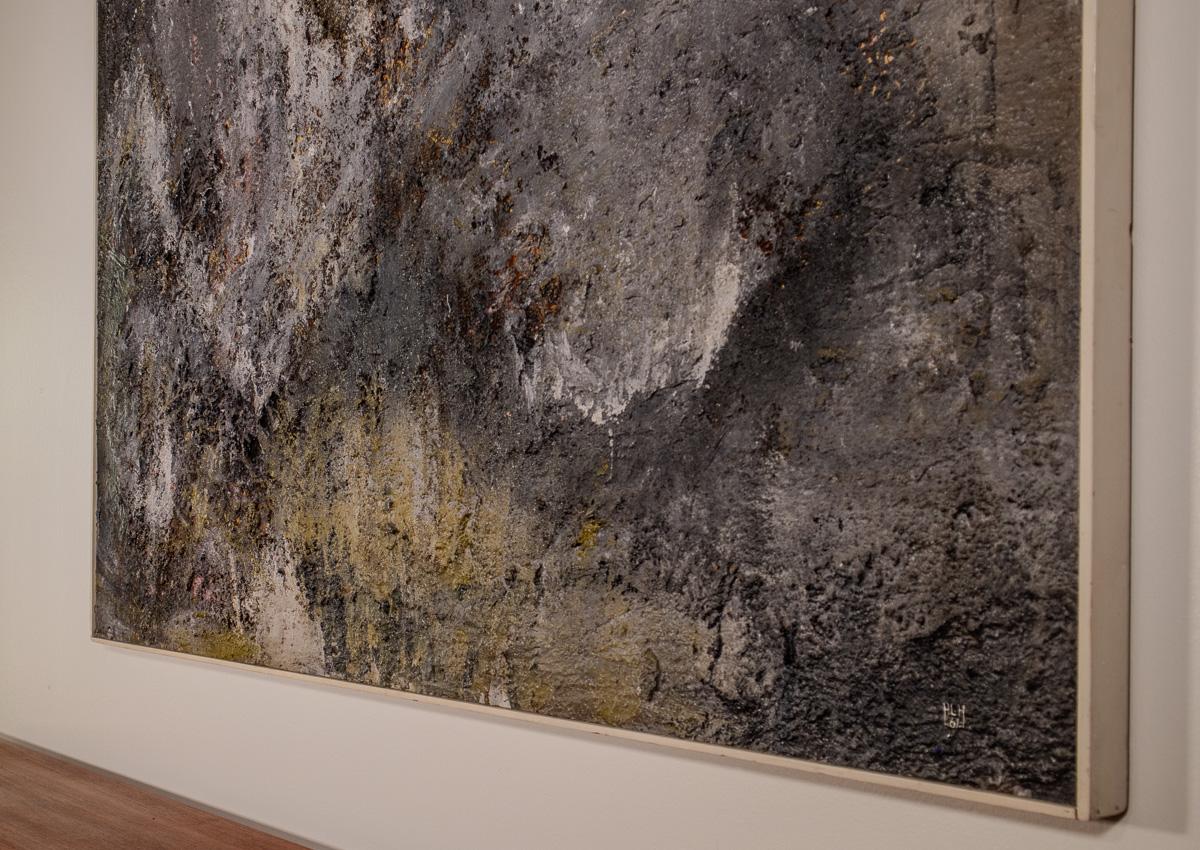 H Lee Hirsche Impasto (1927-2008), Bergsturm, 1961, Mixed Media-Farbe impas (amerikanisch) im Angebot