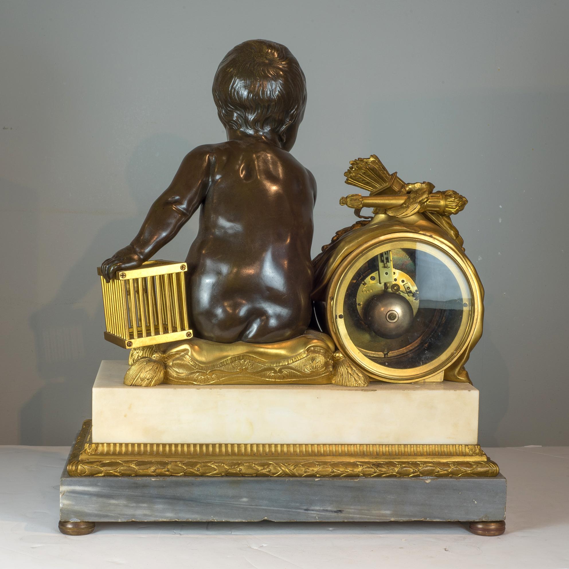 19th Century H. Luppen & Cie, Bronze and Marble Three-Piece Mantel Clock Set For Sale