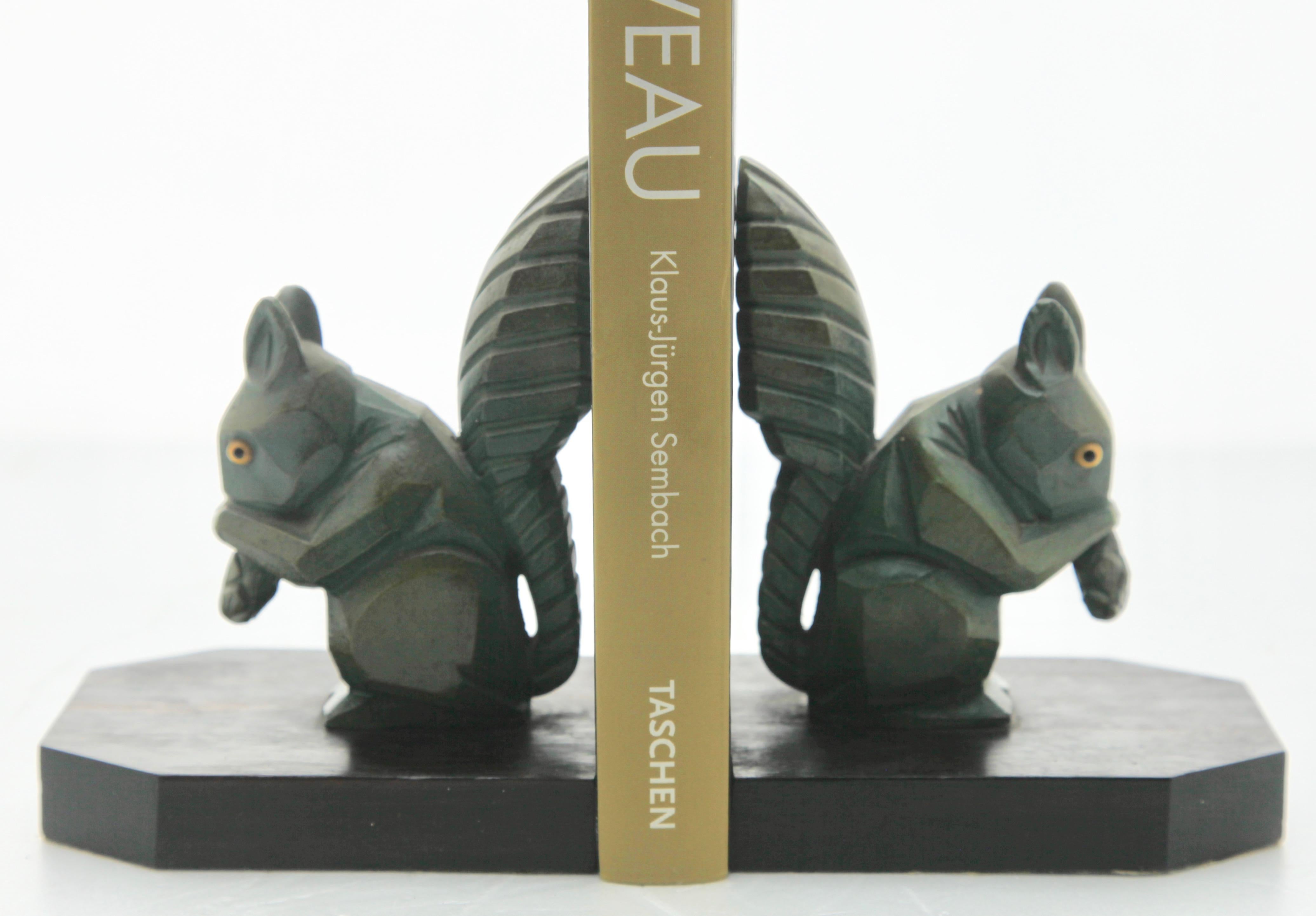 H. Moreau Signed Pair of Art Deco Squirrel Bookends, 