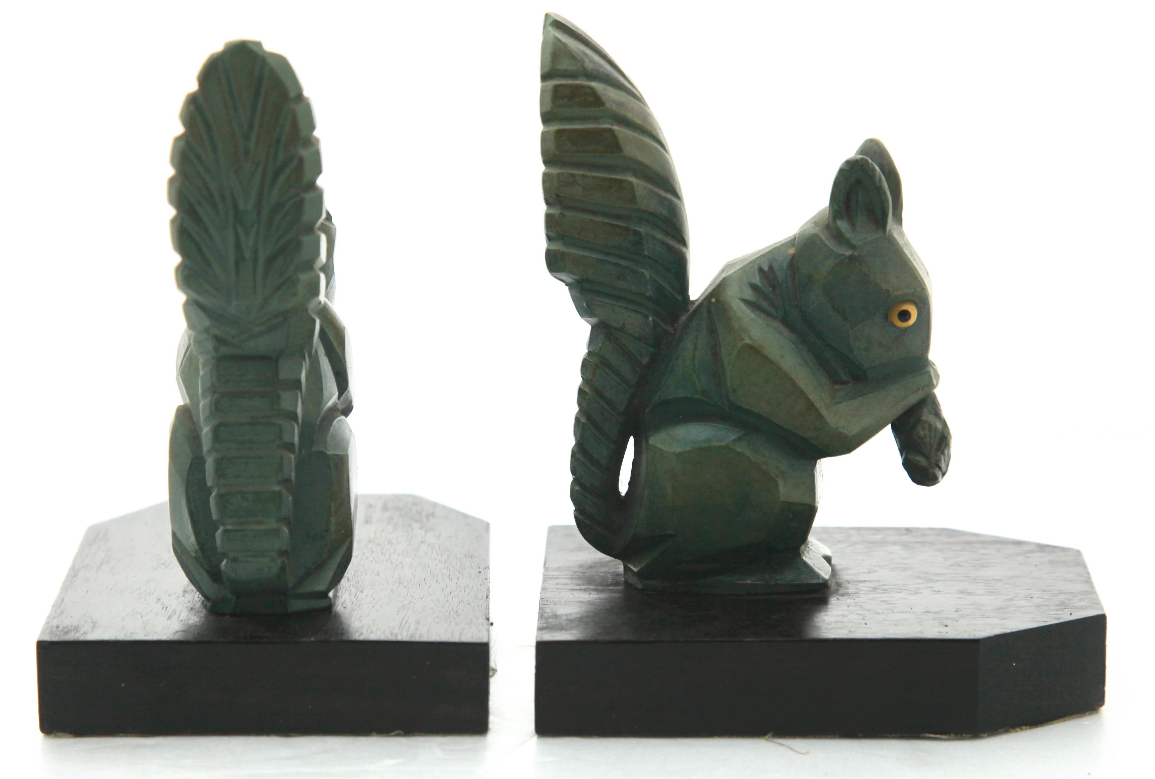 H. Moreau signed pair of Art Deco squirrel bookends by 