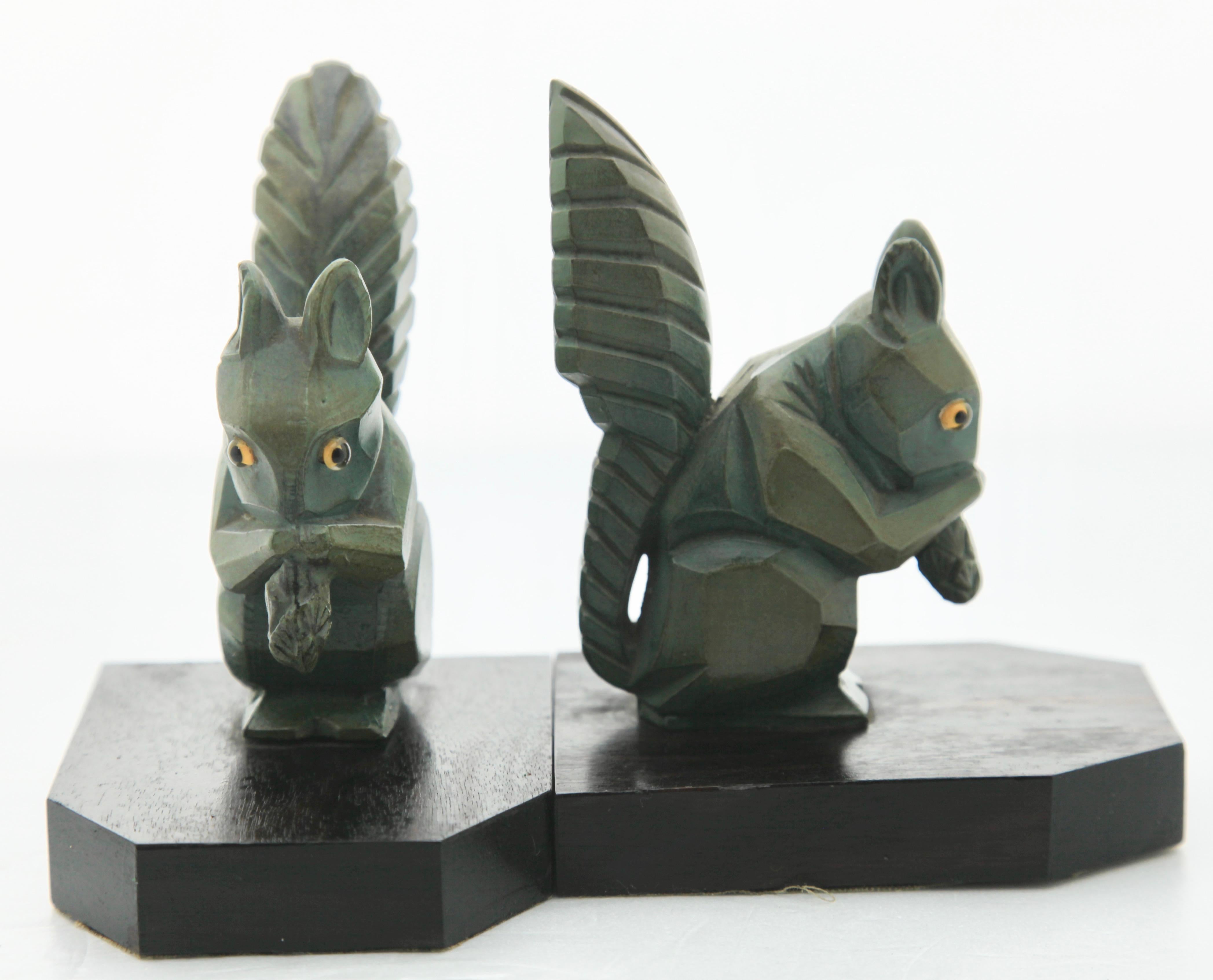 H. Moreau Signed Pair of Art Deco Squirrel Bookends, 