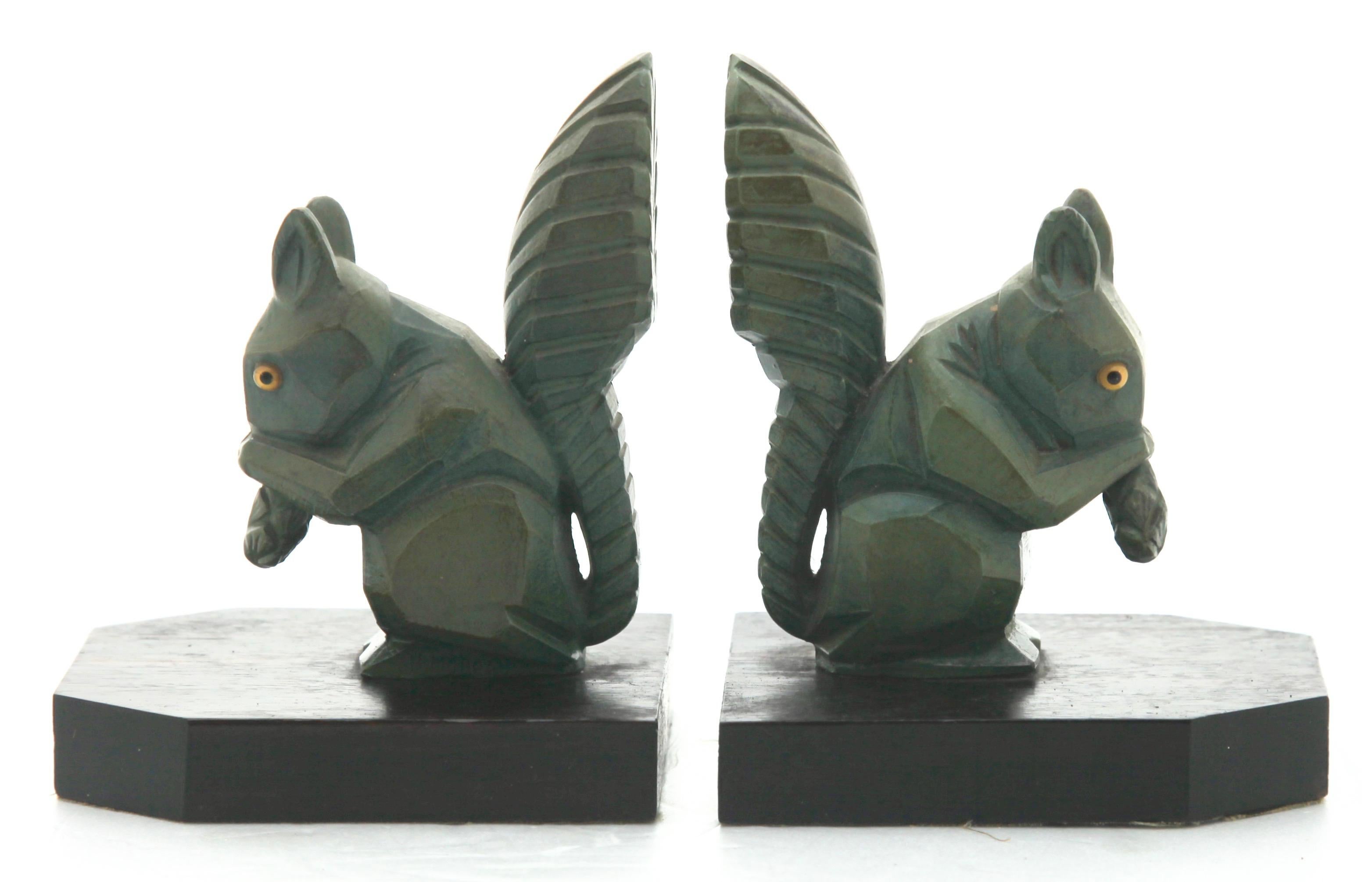 Early 20th Century H. Moreau Signed Pair of Art Deco Squirrel Bookends, 