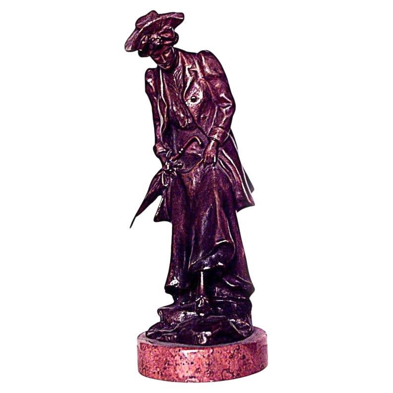 H. Muller Bronze Woman with Umbrella For Sale