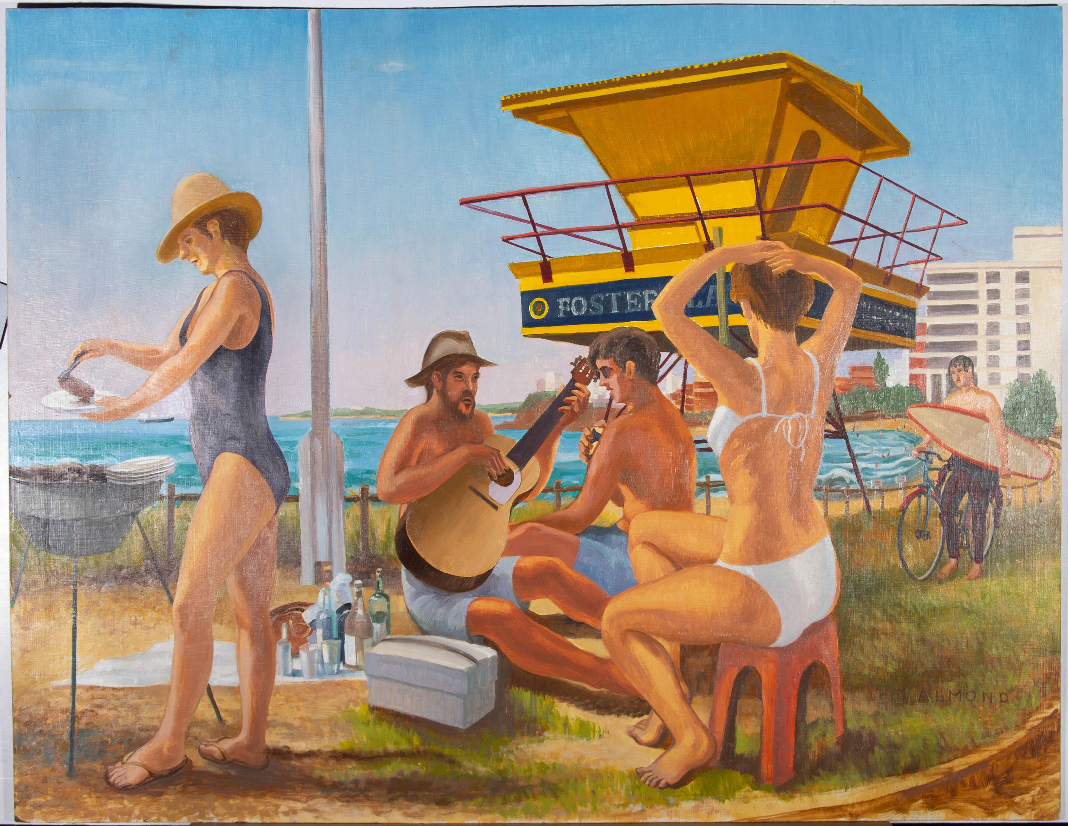 H. N. Almond (1918-2000) - Contemporary Oil, Beach Party, Cronulla For Sale 1