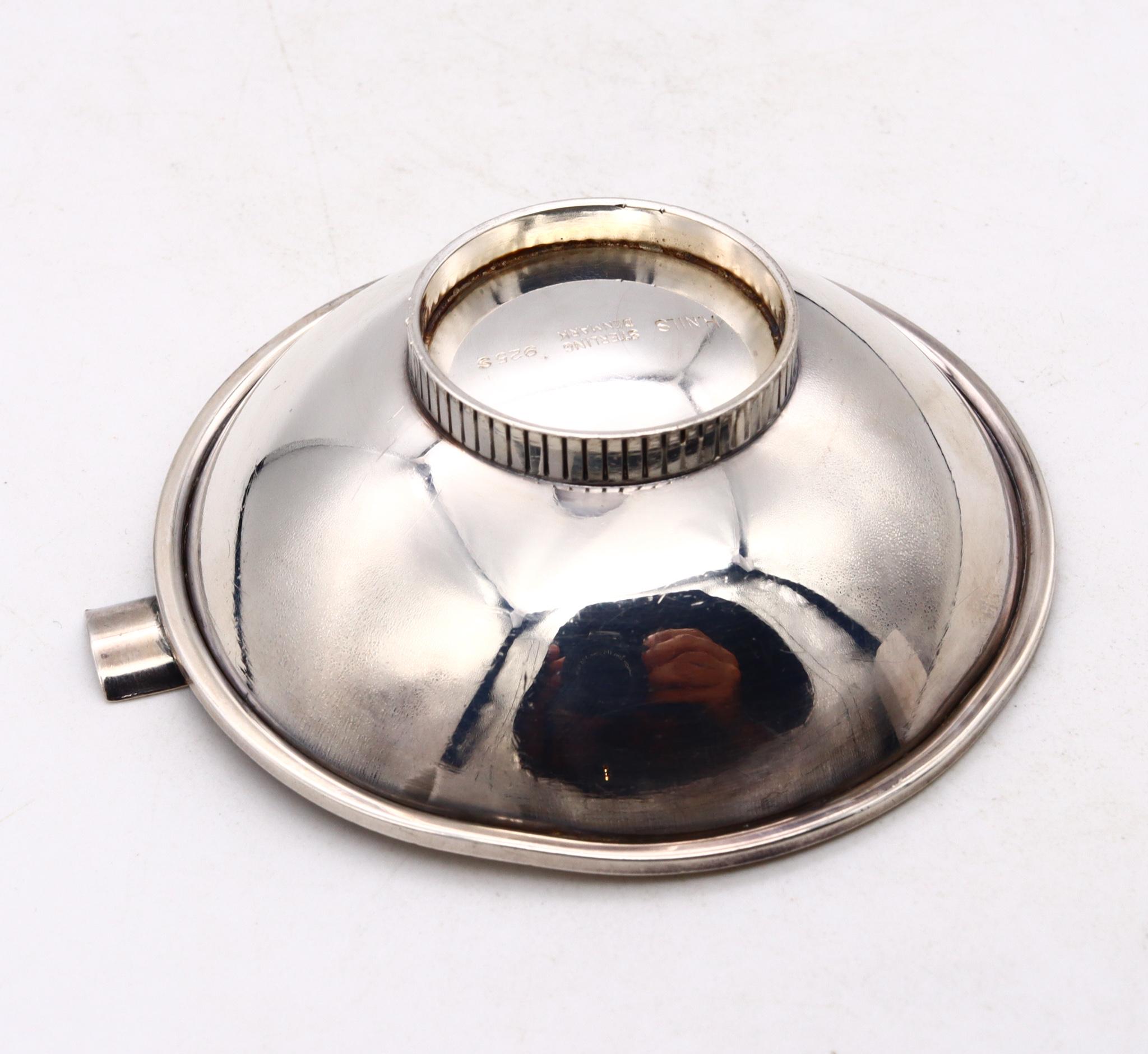 Hand-Crafted H. Nils 1970 Denmark Modernism Geometric Round Ashtray Cup .925 Sterling Silver