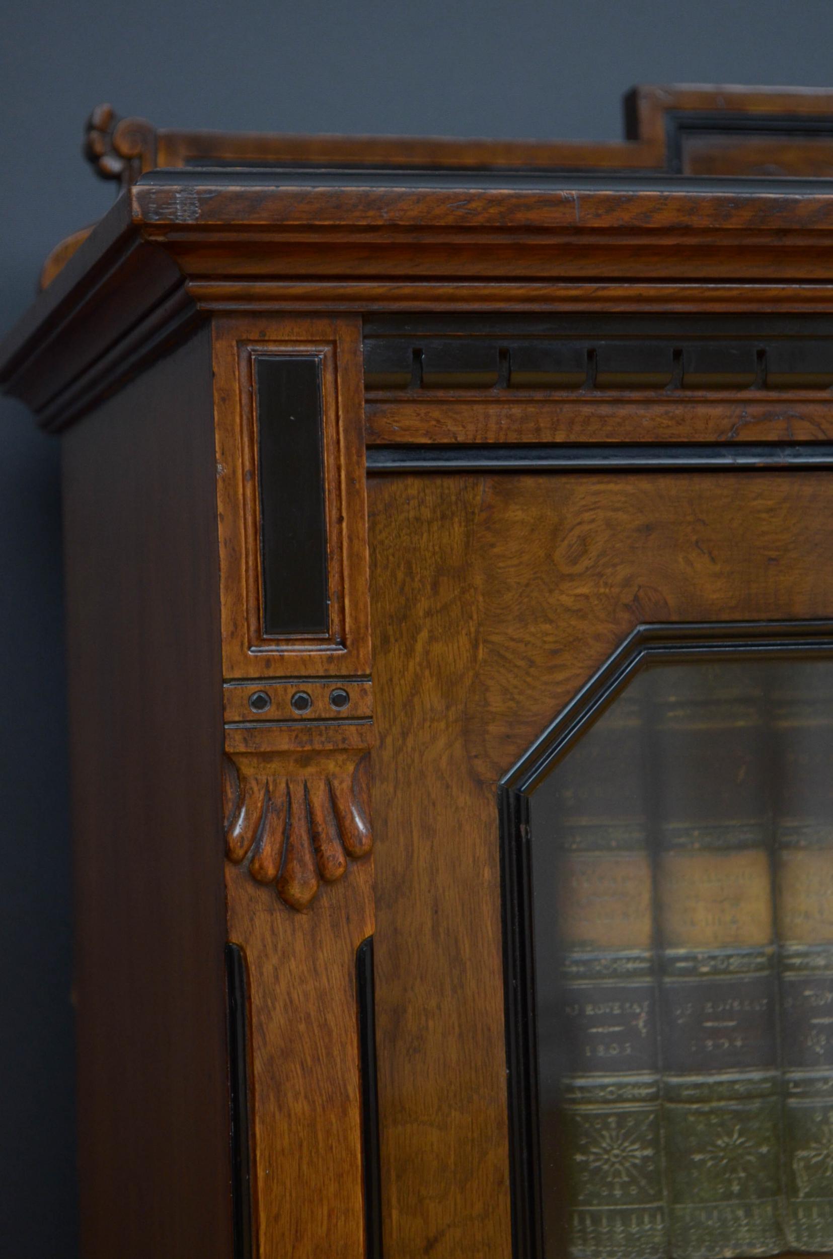 H. Ogden Victorian Pollard Oak Glazed Bookcase 7